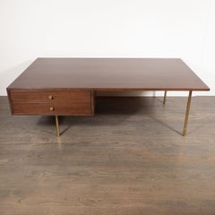 Mid-Century Modern Two-Drawer Cocktail Table in Walnut and Brass, Harvey Probber