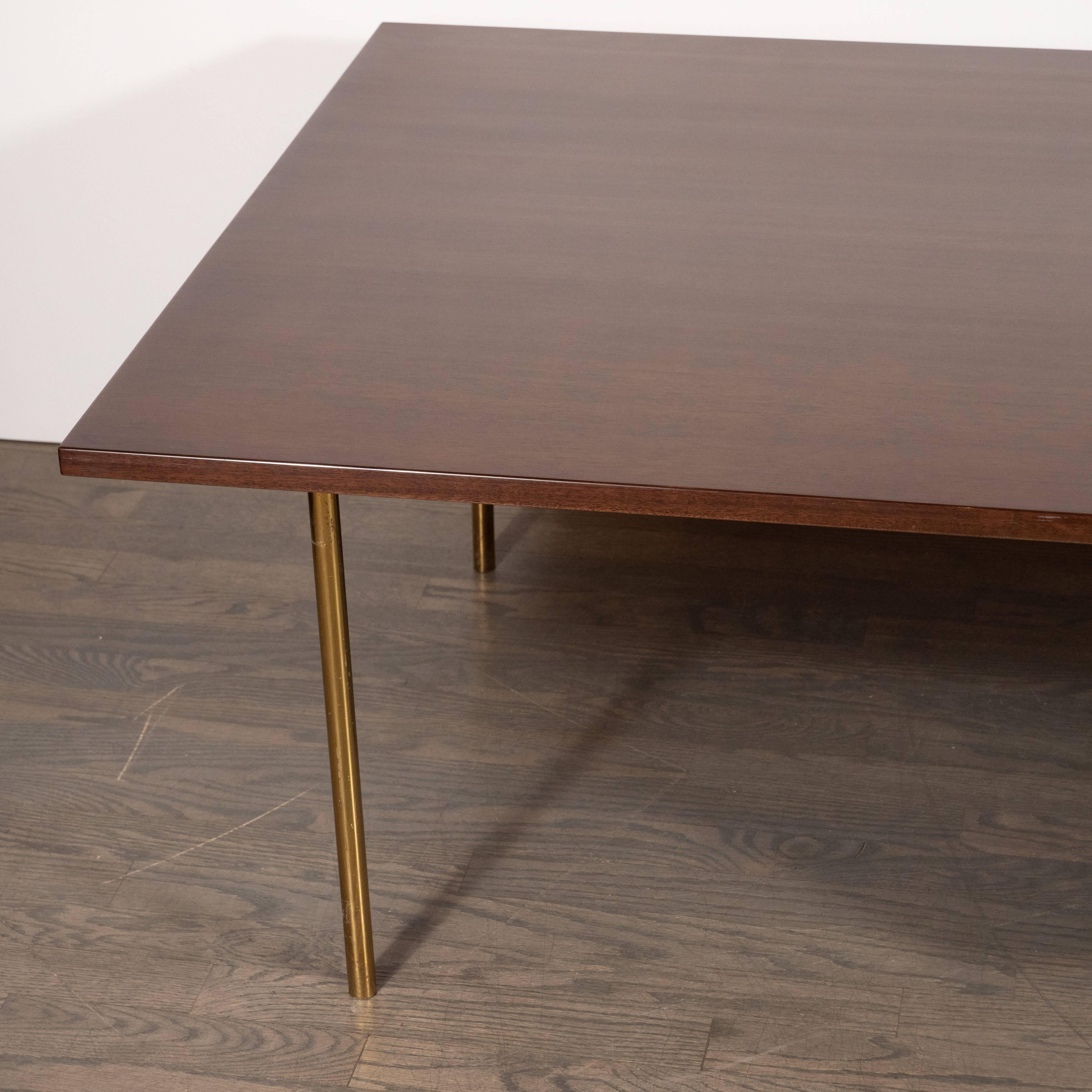 American Mid-Century Modern Two-Drawer Cocktail Table in Walnut and Brass, Harvey Probber For Sale