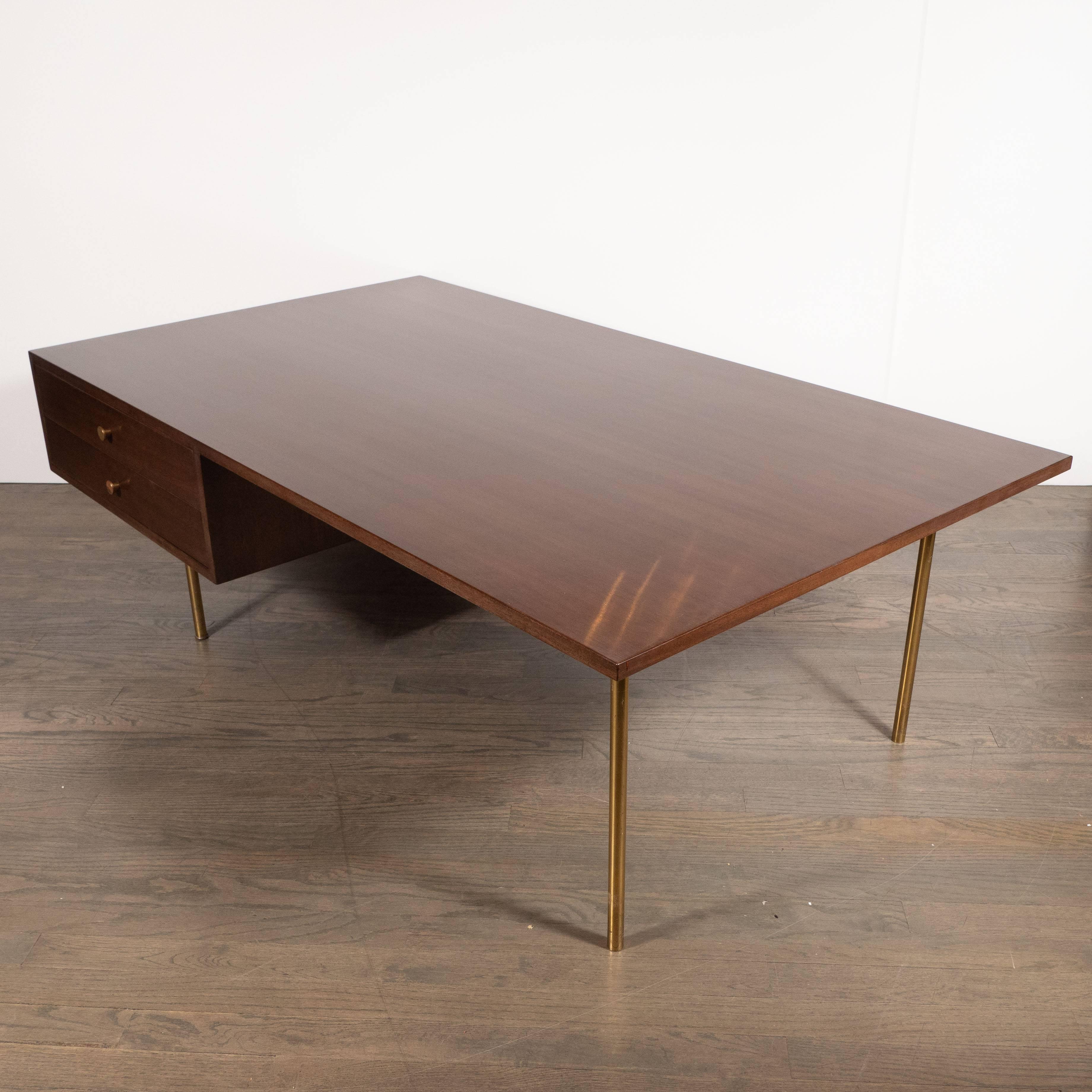 Mid-Century Modern Two-Drawer Cocktail Table in Walnut and Brass, Harvey Probber For Sale 2