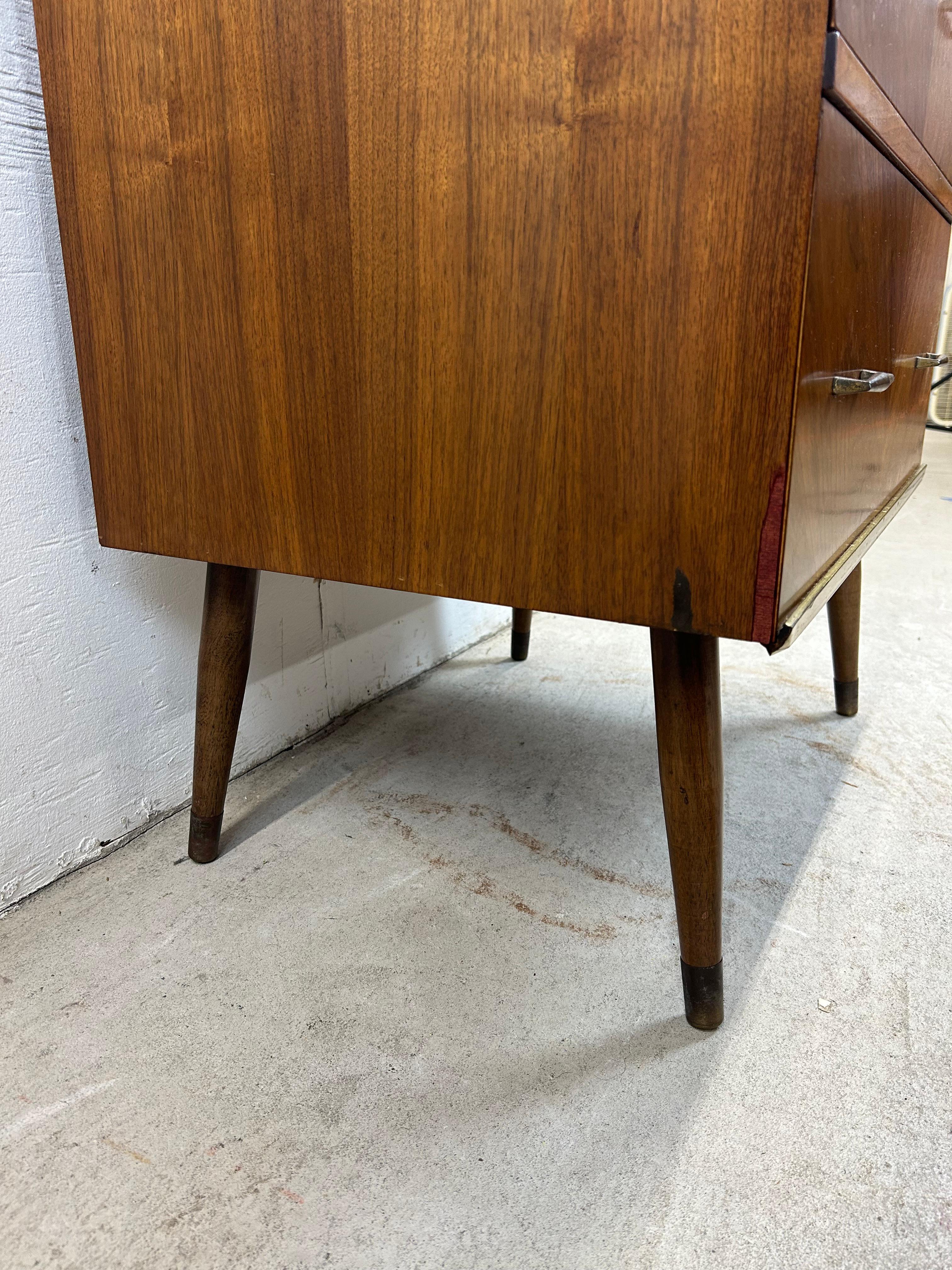 Mid Century Modern Two Drawer Nightstand with Tall Tapered Legs For Sale 7