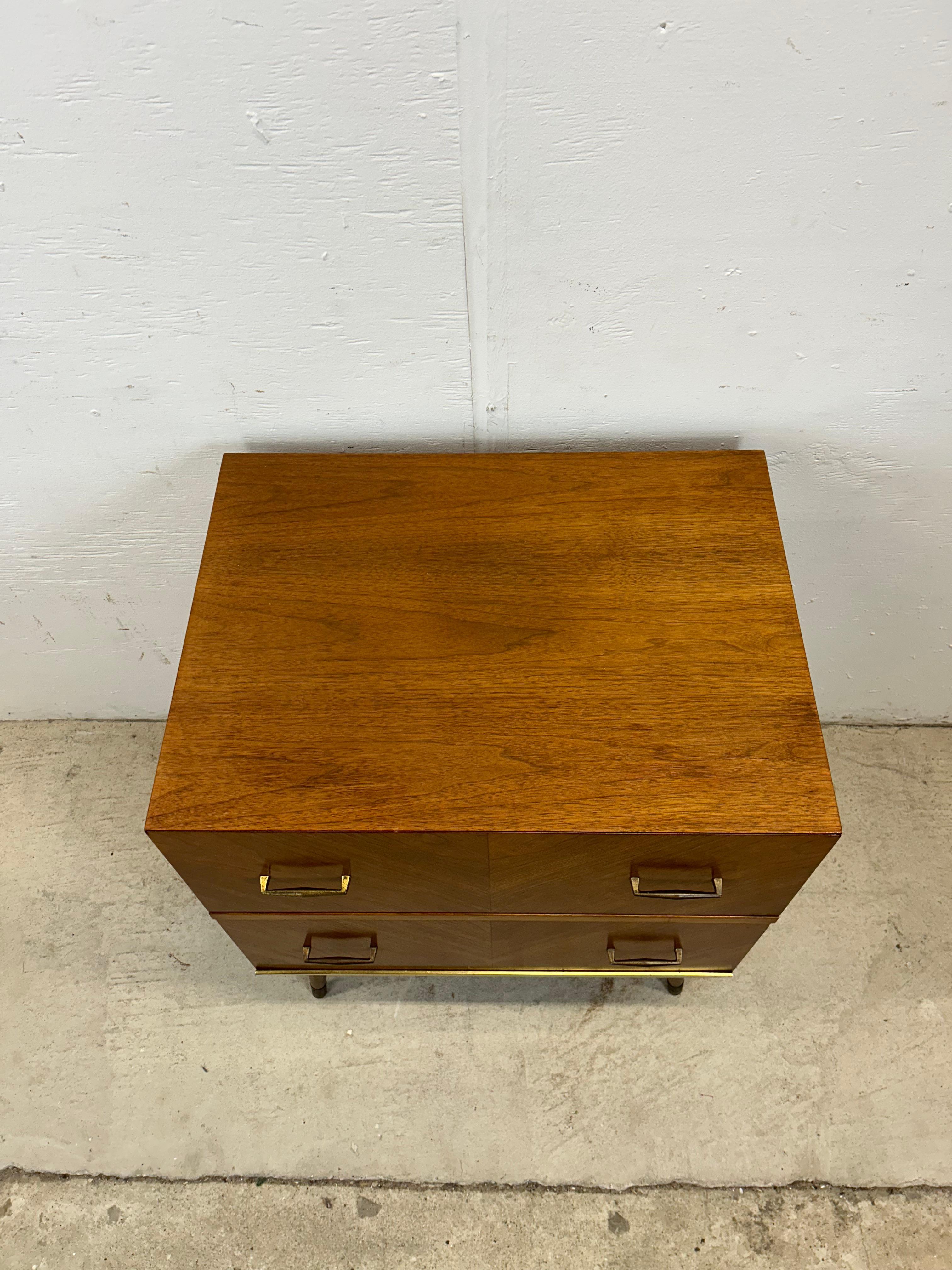 American Mid Century Modern Two Drawer Nightstand with Tall Tapered Legs For Sale