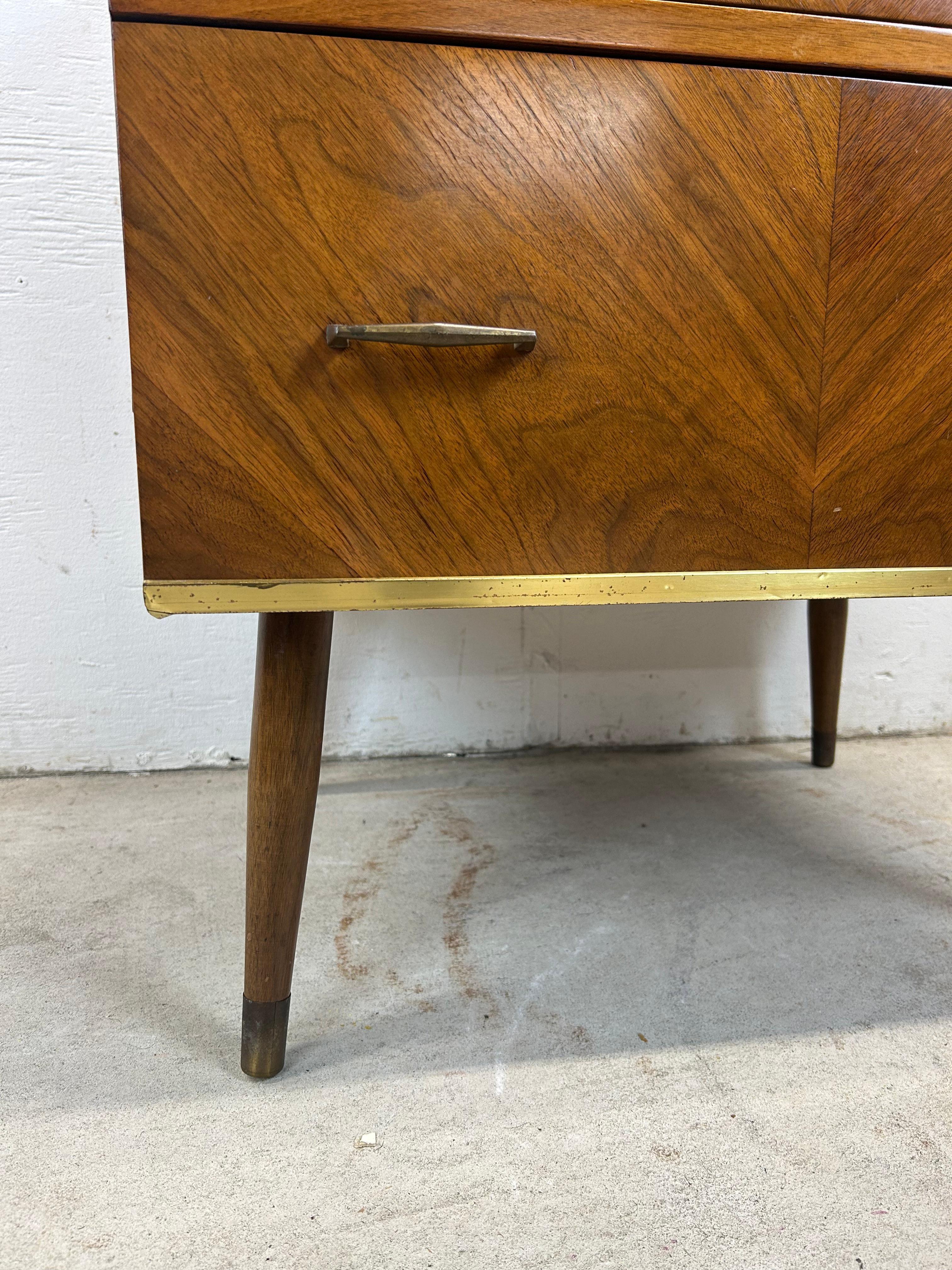20th Century Mid Century Modern Two Drawer Nightstand with Tall Tapered Legs For Sale