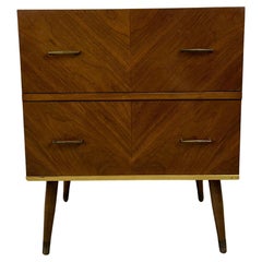 Mid Century Modern Two Drawer Nightstand with Tall Tapered Legs