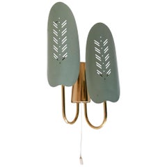Mid-Century Modern Two Flamed Brass Wall Lamp or Sconce, 1950, Germany