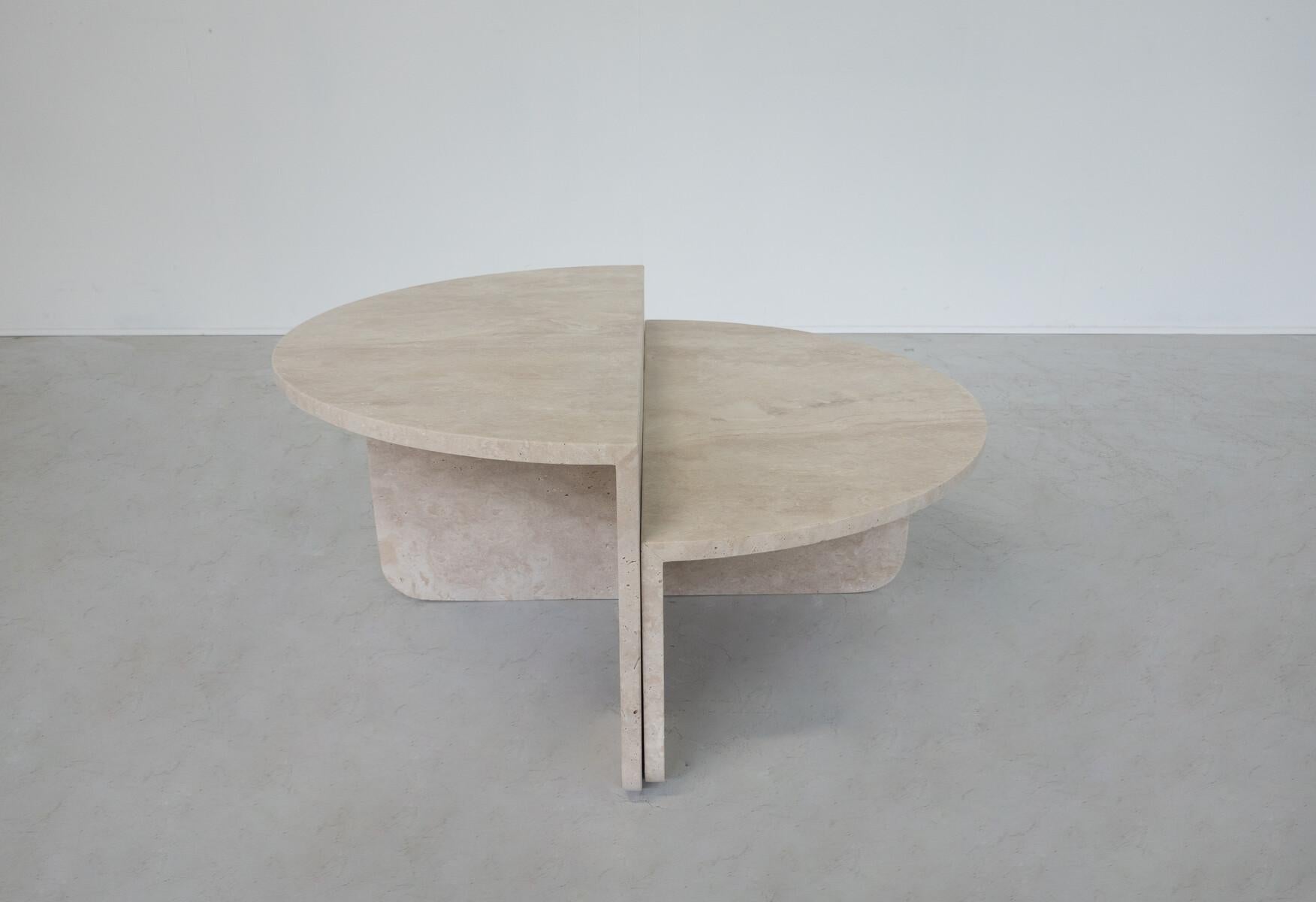 Late 20th Century Mid-Century Modern Two-Parts Travertine Coffee Table, Italy, 1970s For Sale