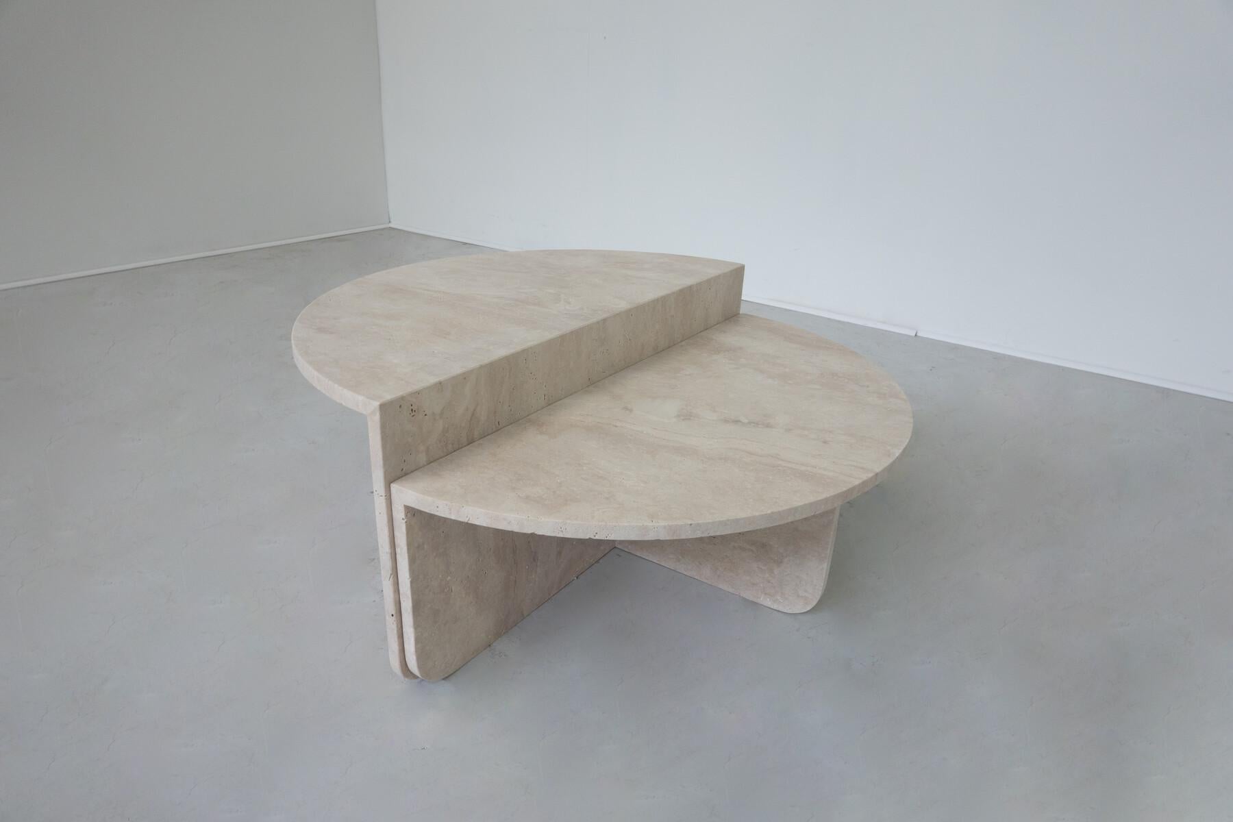 Mid-Century Modern Two-Parts Travertine Coffee Table, Italy, 1970s For Sale 3