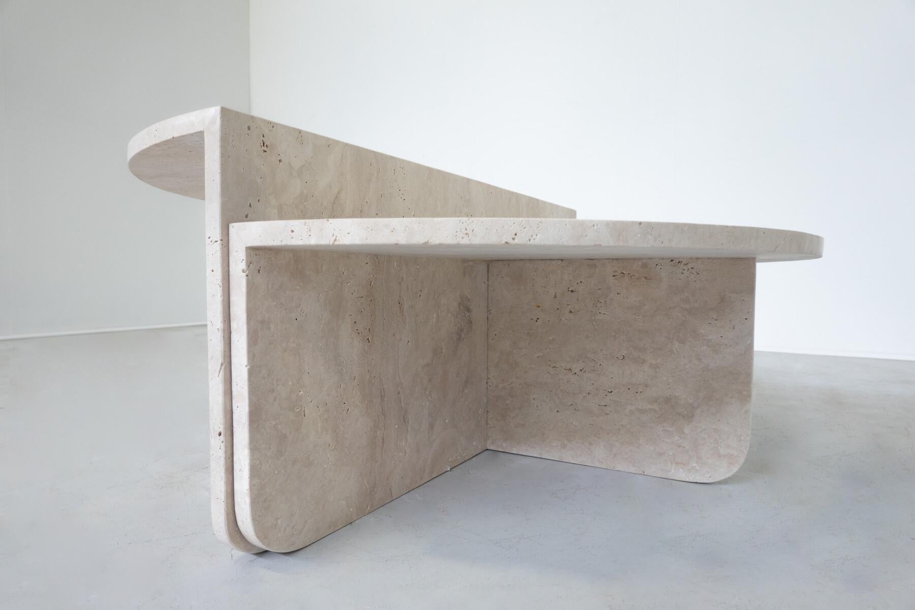 Mid-Century Modern Two-Parts Travertine Coffee Table, Italy, 1970s For Sale 4