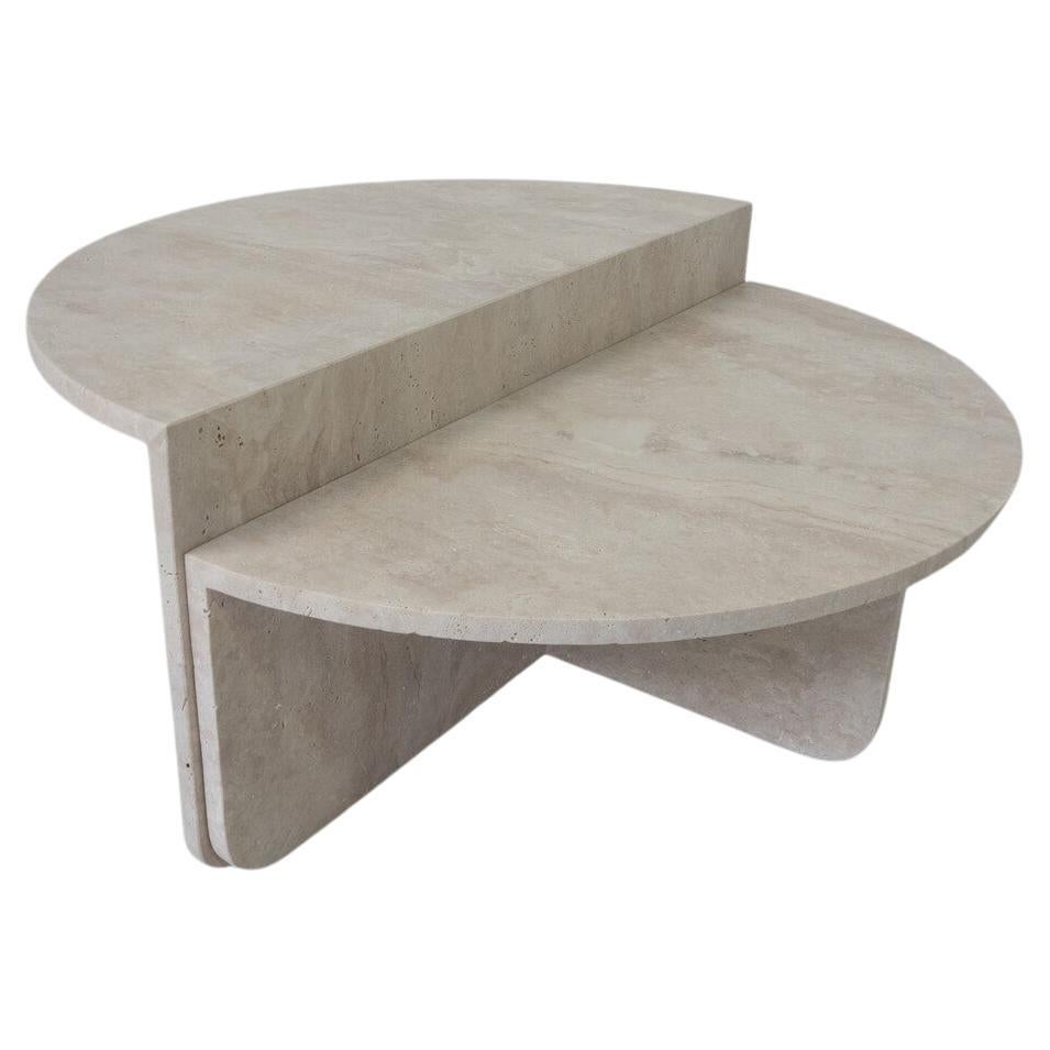 Mid-Century Modern Two-Parts Travertine Coffee Table, Italy, 1970s For Sale