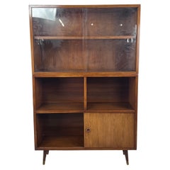 Mid-Century Modern Two Piece Bookcase with Sliding Glass Doors