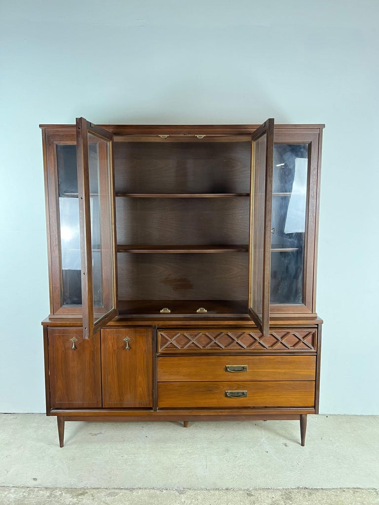 Mid Century Modern Two Piece China Cabinet For Sale at 1stDibs