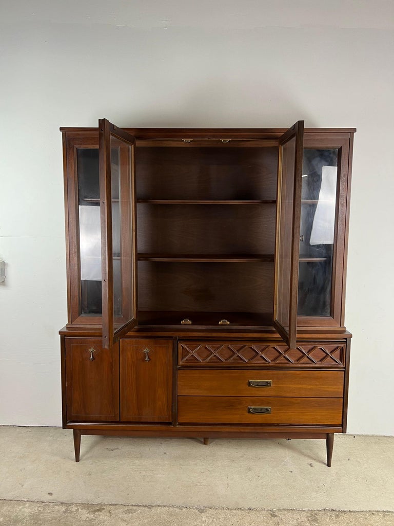 Mid Century Modern Two Piece China Cabinet For Sale at 1stDibs