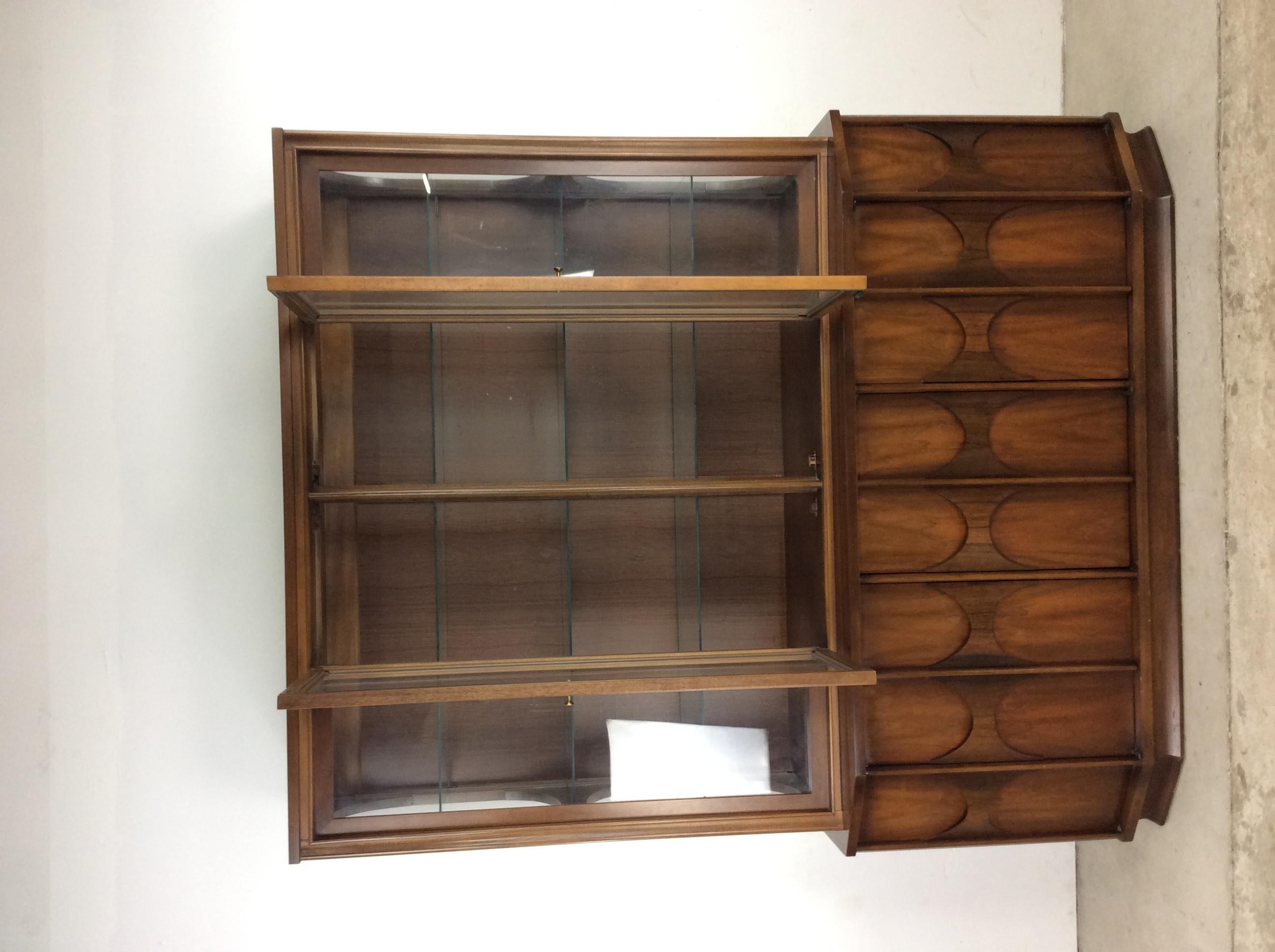 Mid-Century Modern Two Piece Perspecta Style China Cabinet For Sale 4