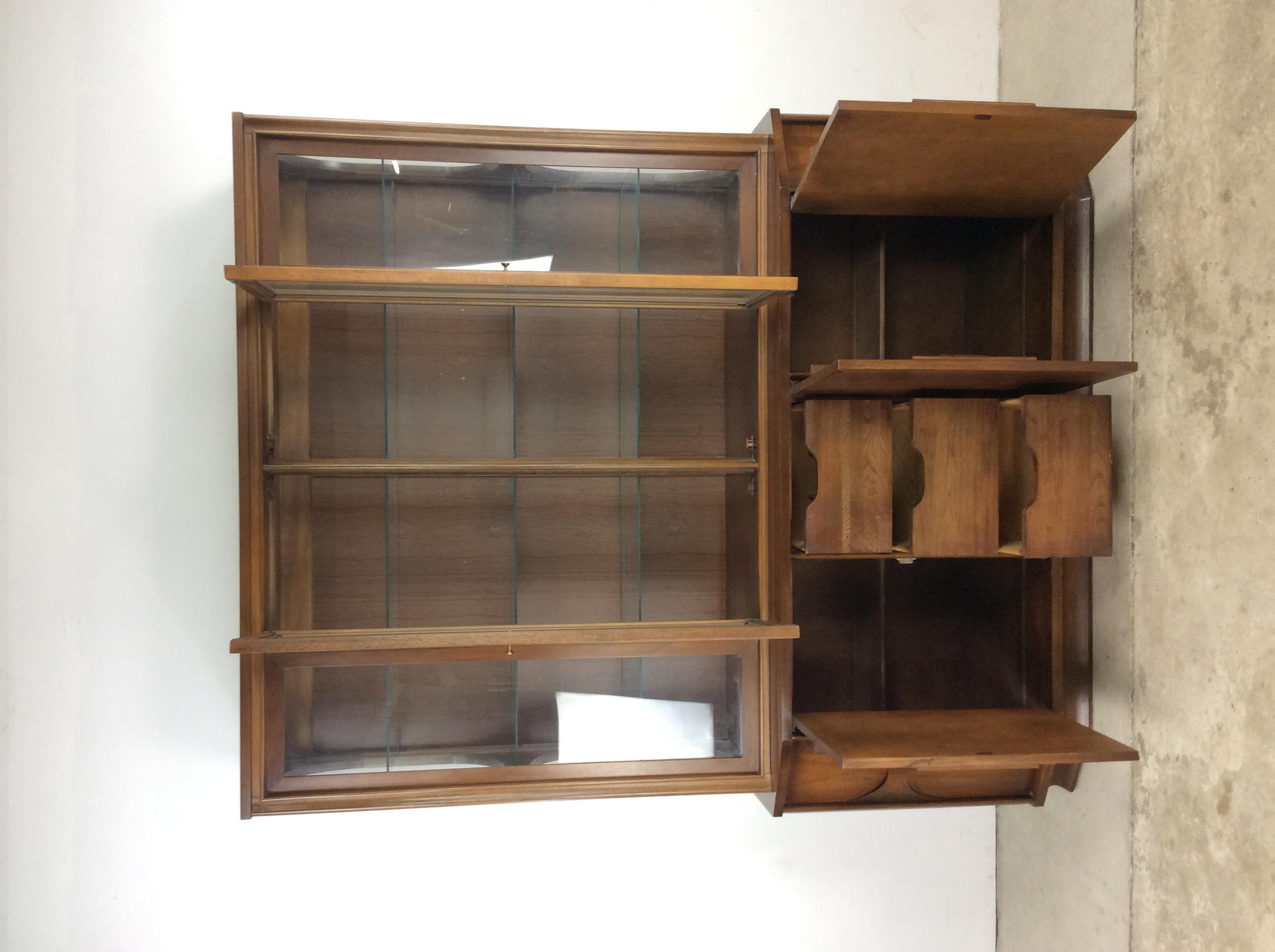 Mid-Century Modern Two Piece Perspecta Style China Cabinet For Sale 8