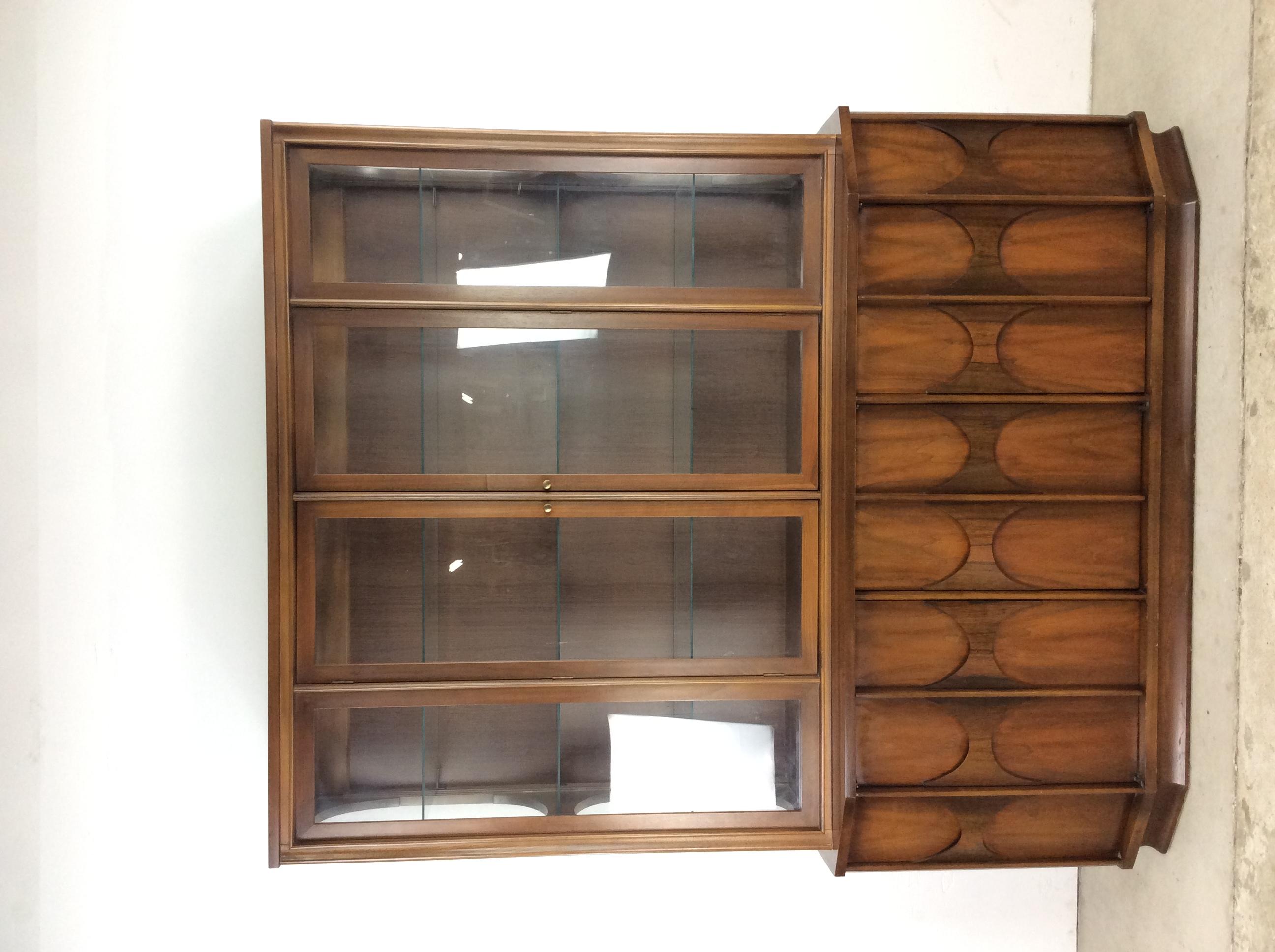 Mid-Century Modern Two Piece Perspecta Style China Cabinet For Sale 1