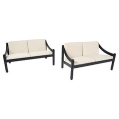 Mid-Century Modern Two Seater in Bouclé Lacquered Wood Sofa Model "Carimate"