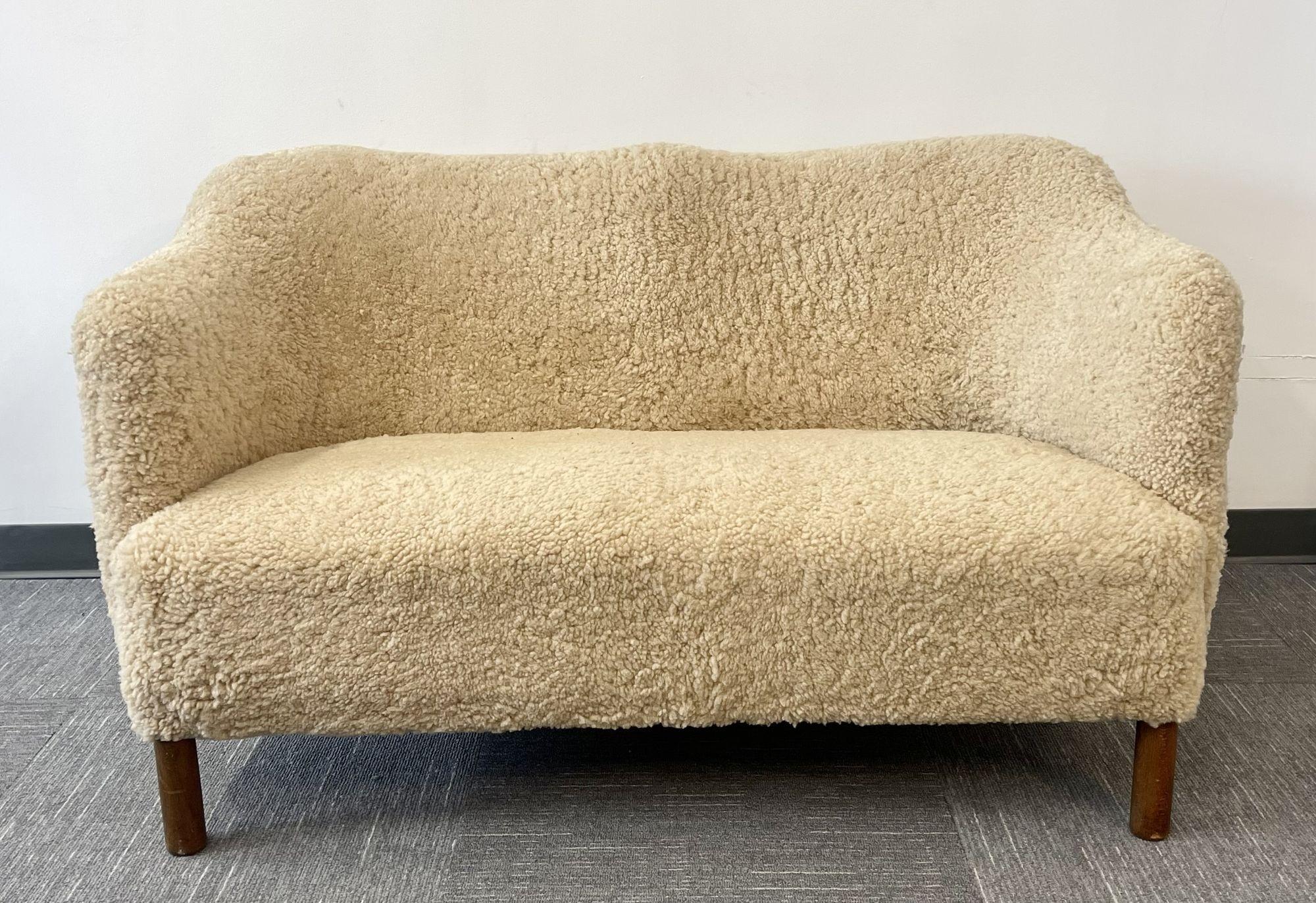 Mid-Century Modern Two-Seater Sofa / Settee, Sheepskin, Danish Cabinet Maker 1