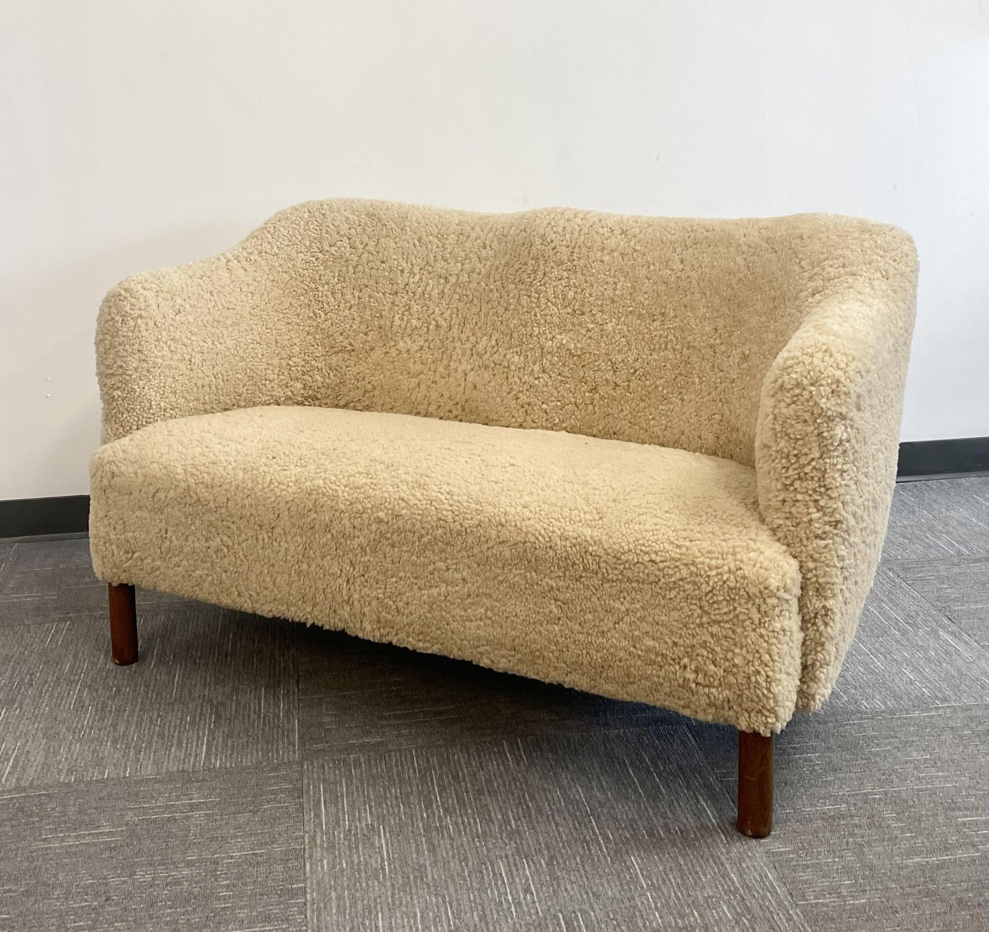 Mid-Century Modern Two-Seater Sofa / Settee, Sheepskin, Danish Cabinet Maker 3