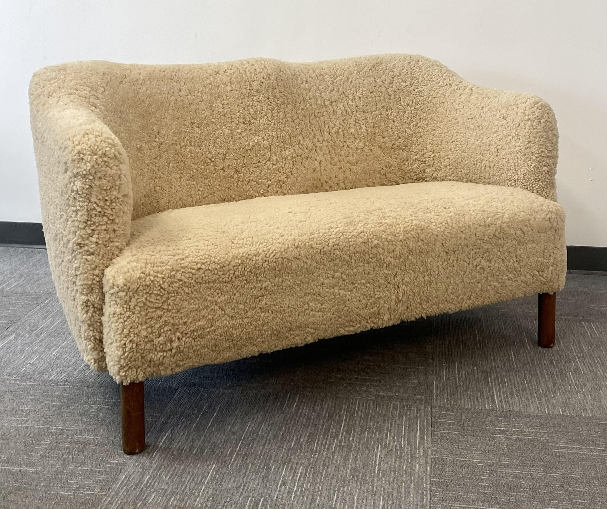 Mid-Century Modern Two-Seater Sofa / Settee, Sheepskin, Danish Cabinet Maker 4