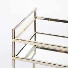 Carrello bar a due ripiani in stile Mid-Century Modern con finitura nichel anticato