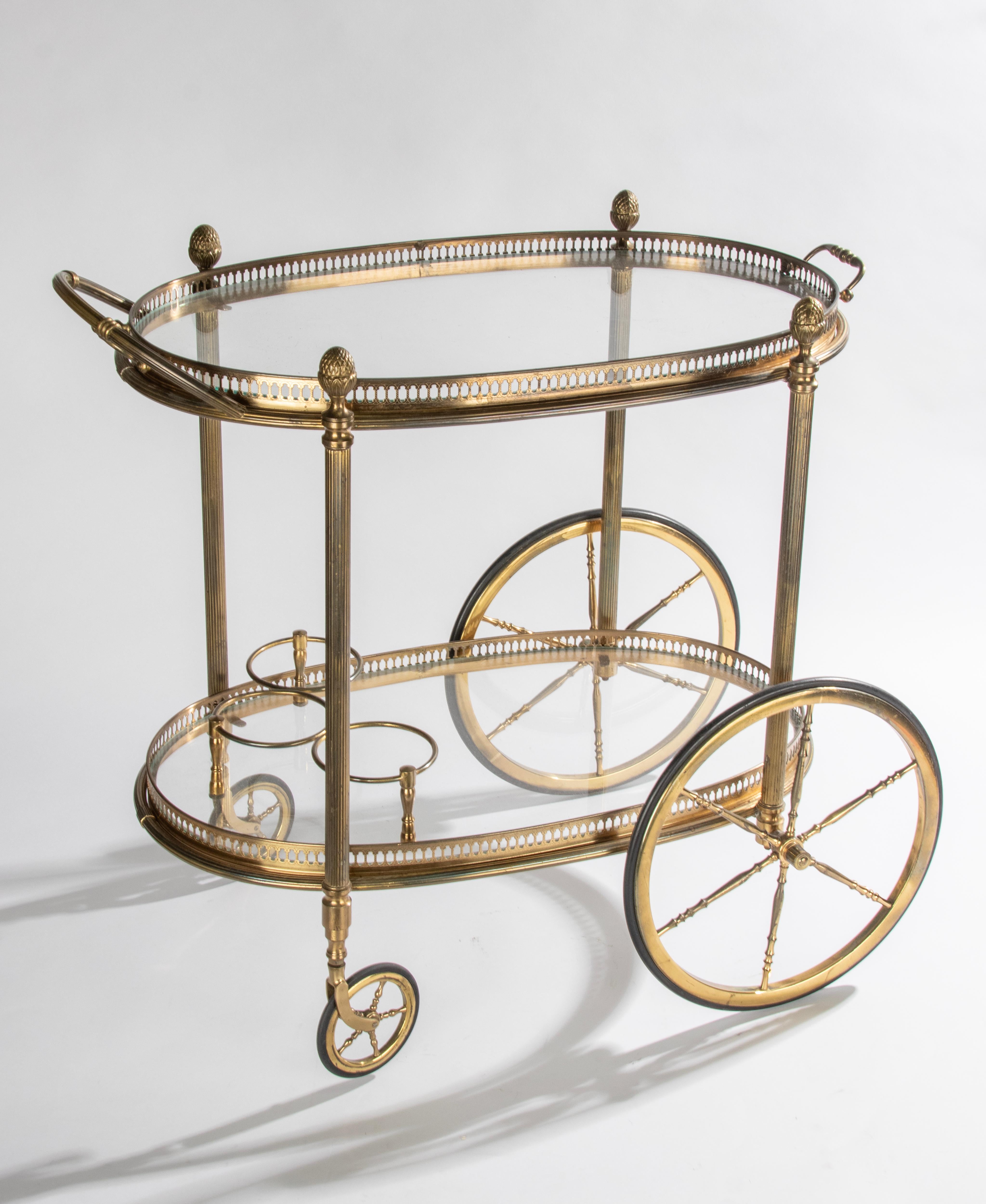 French Mid-Century Modern Two-tier Bar Cart / Server Trolley - Maison Baguès Style For Sale