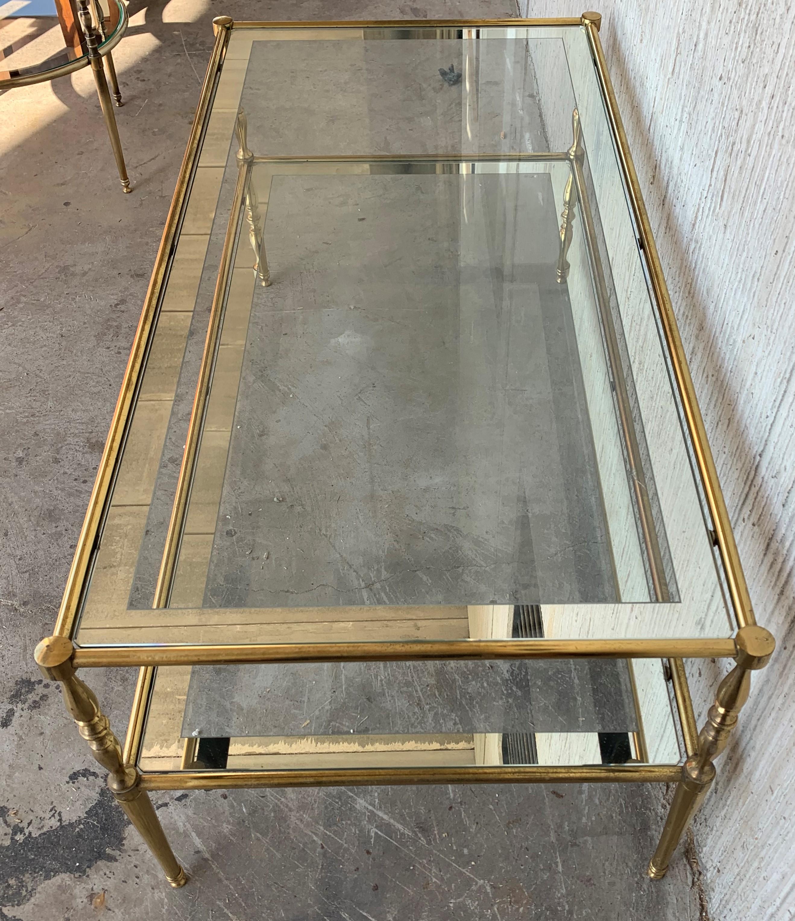 Mid-Century Modern Two-Tier Brass and Beveled Glass Rectangular Side Table In Good Condition In Miami, FL
