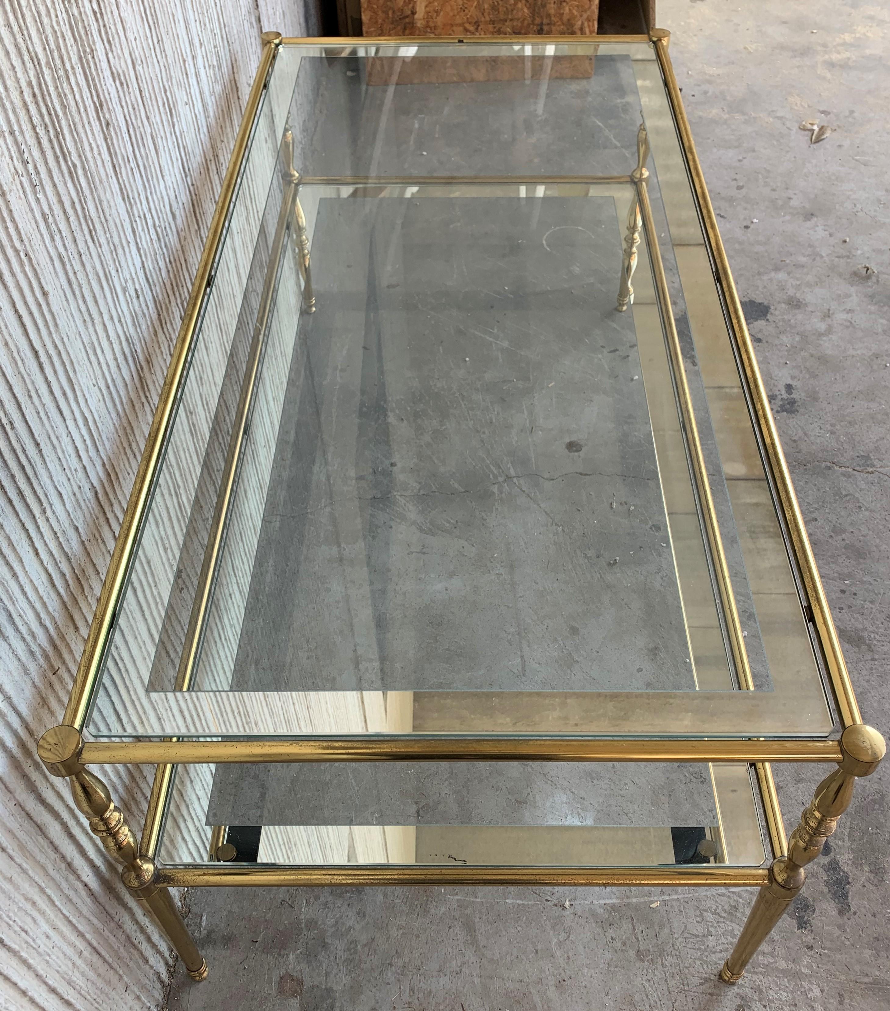 20th Century Mid-Century Modern Two-Tier Brass and Beveled Glass Rectangular Side Table