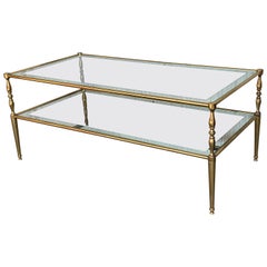 Mid-Century Modern Two-Tier Brass and Beveled Glass Rectangular Side Table
