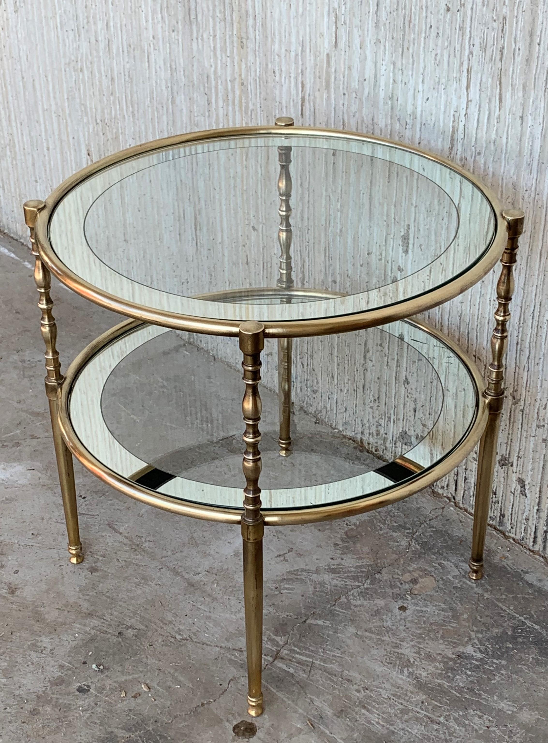 French Mid-Century Modern Two-Tier Brass and Beveled Glass Side Table