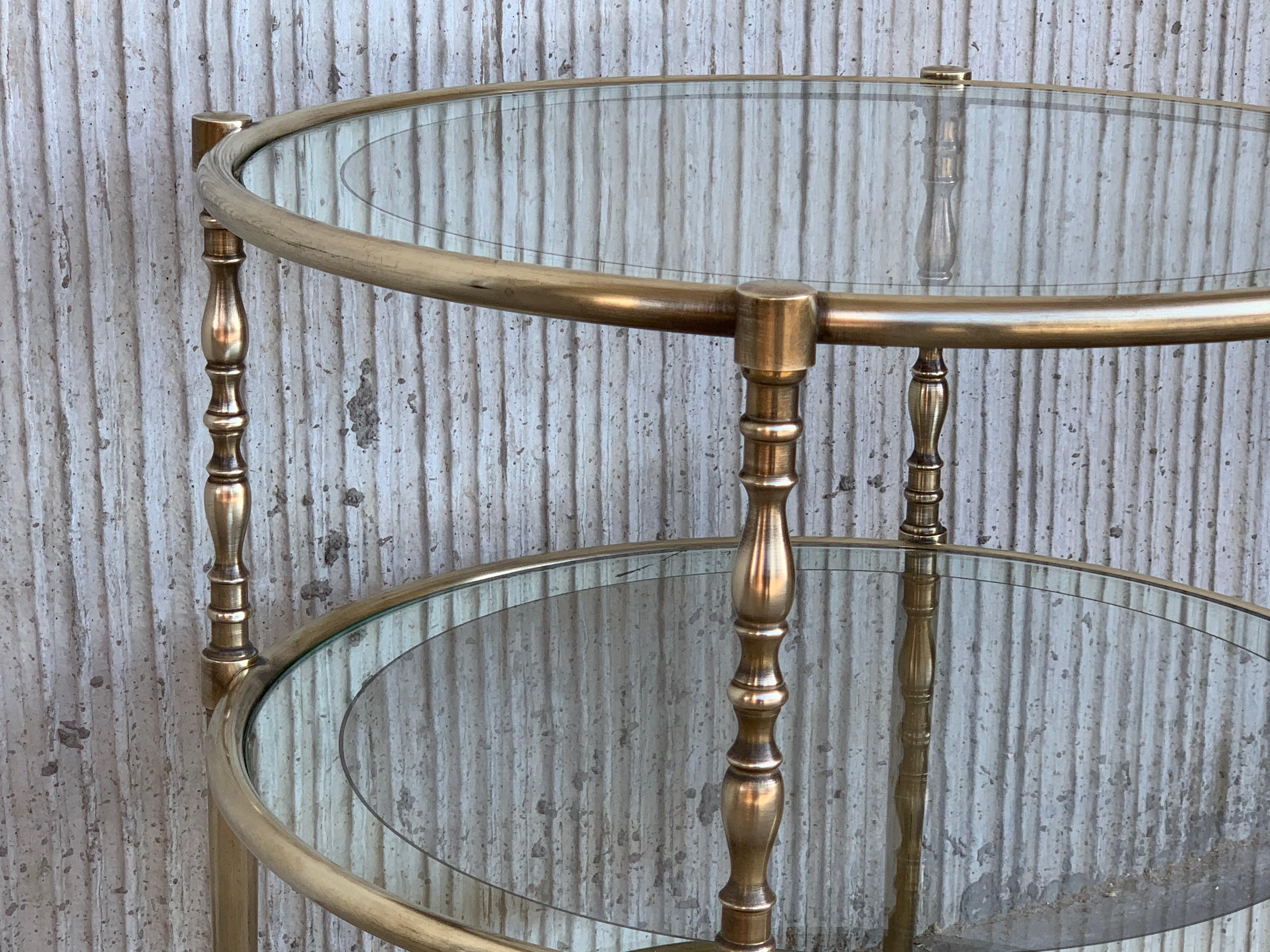 20th Century Mid-Century Modern Two-Tier Brass and Beveled Glass Side Table