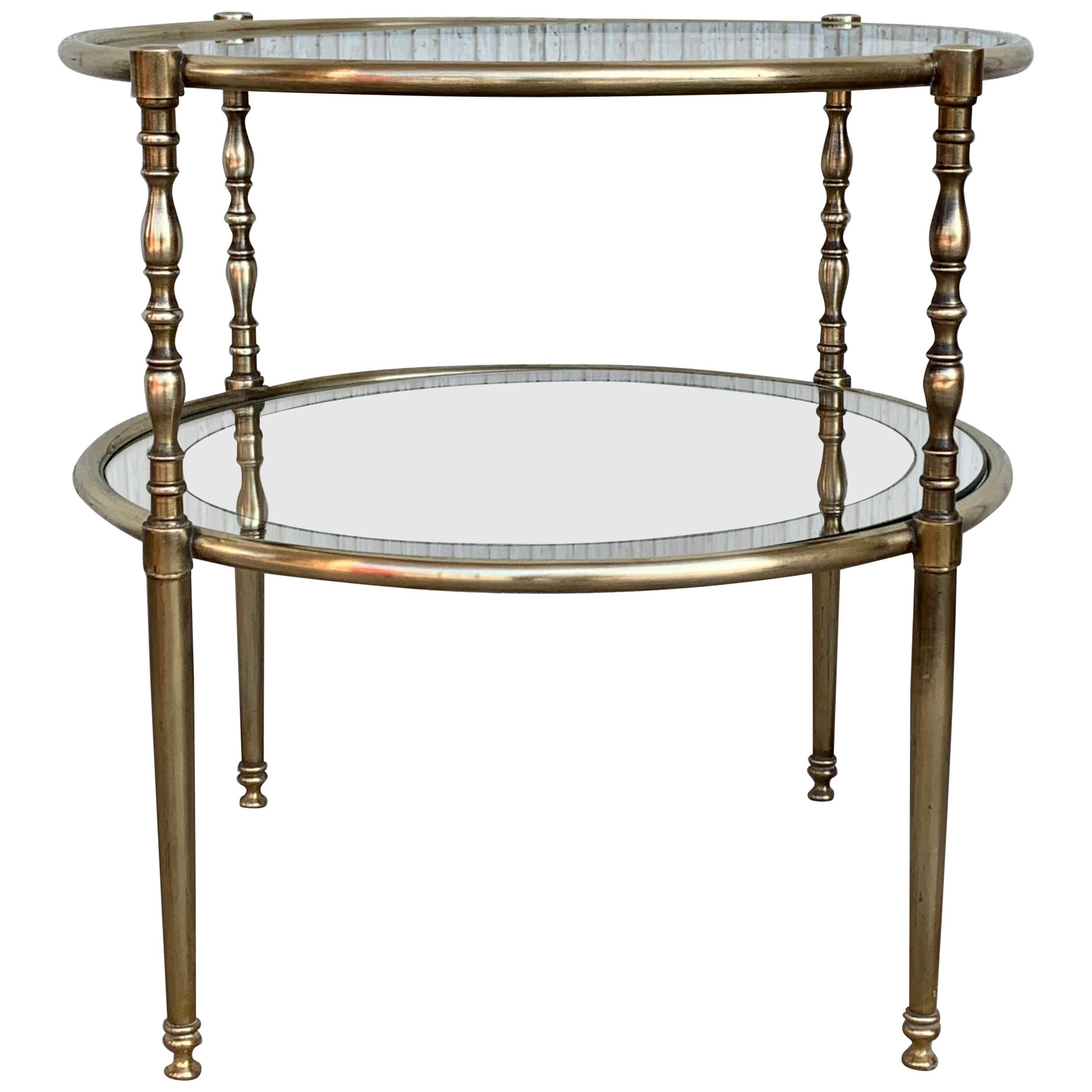 Mid-Century Modern Two-Tier Brass and Beveled Glass Side Table