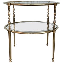Mid-Century Modern Two-Tier Brass and Beveled Glass Side Table