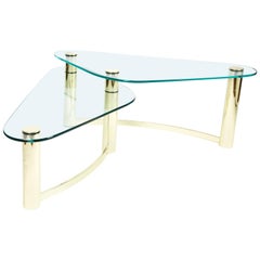 Vintage Mid-Century Modern Two-Tier Brass and Glass Boomerang Cocktail Table, Pace