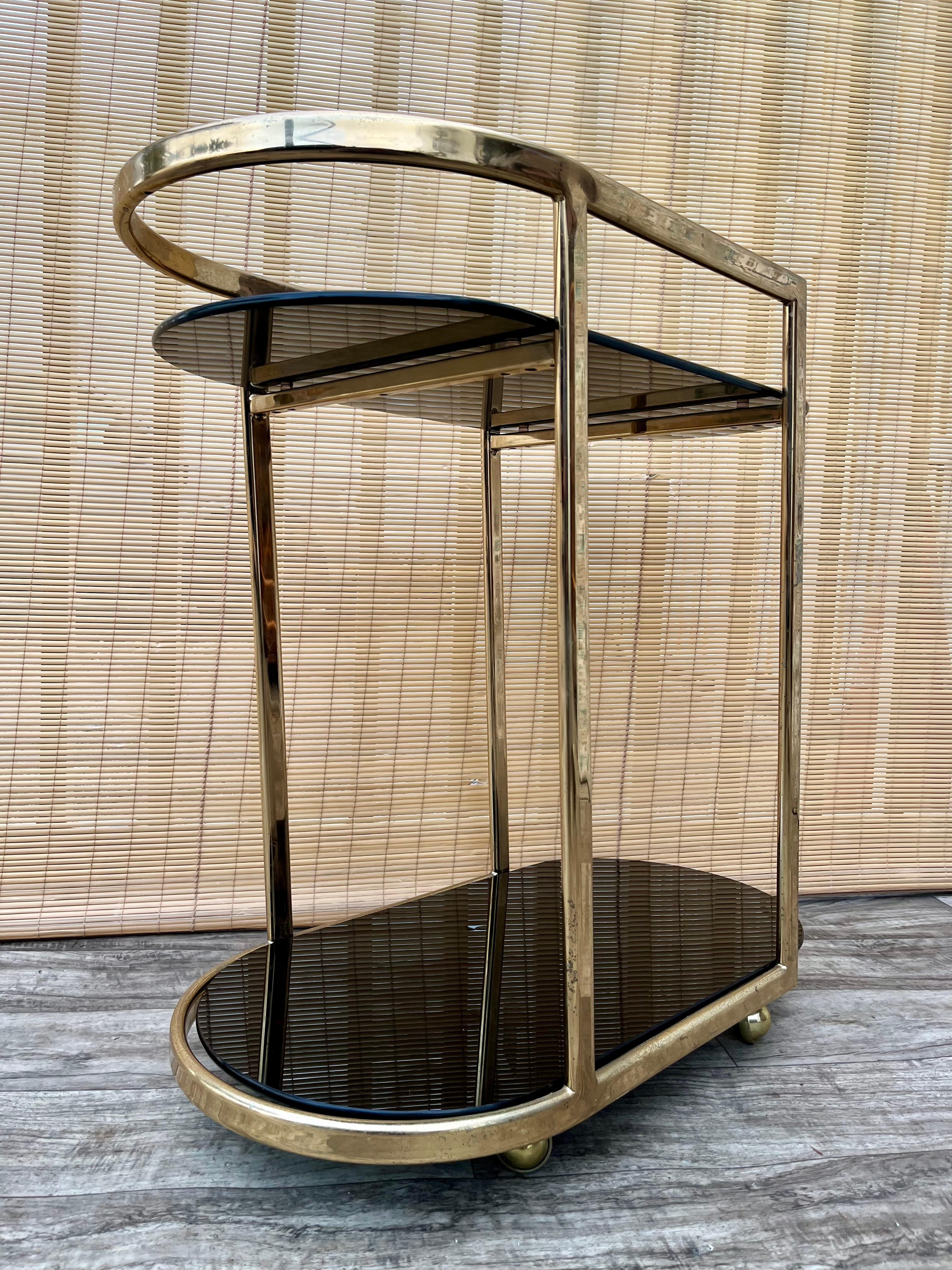 Mid Century Modern Two Tier Brass & Glass Dry Bar/ Serving Cart. Circa 1970s For Sale 5