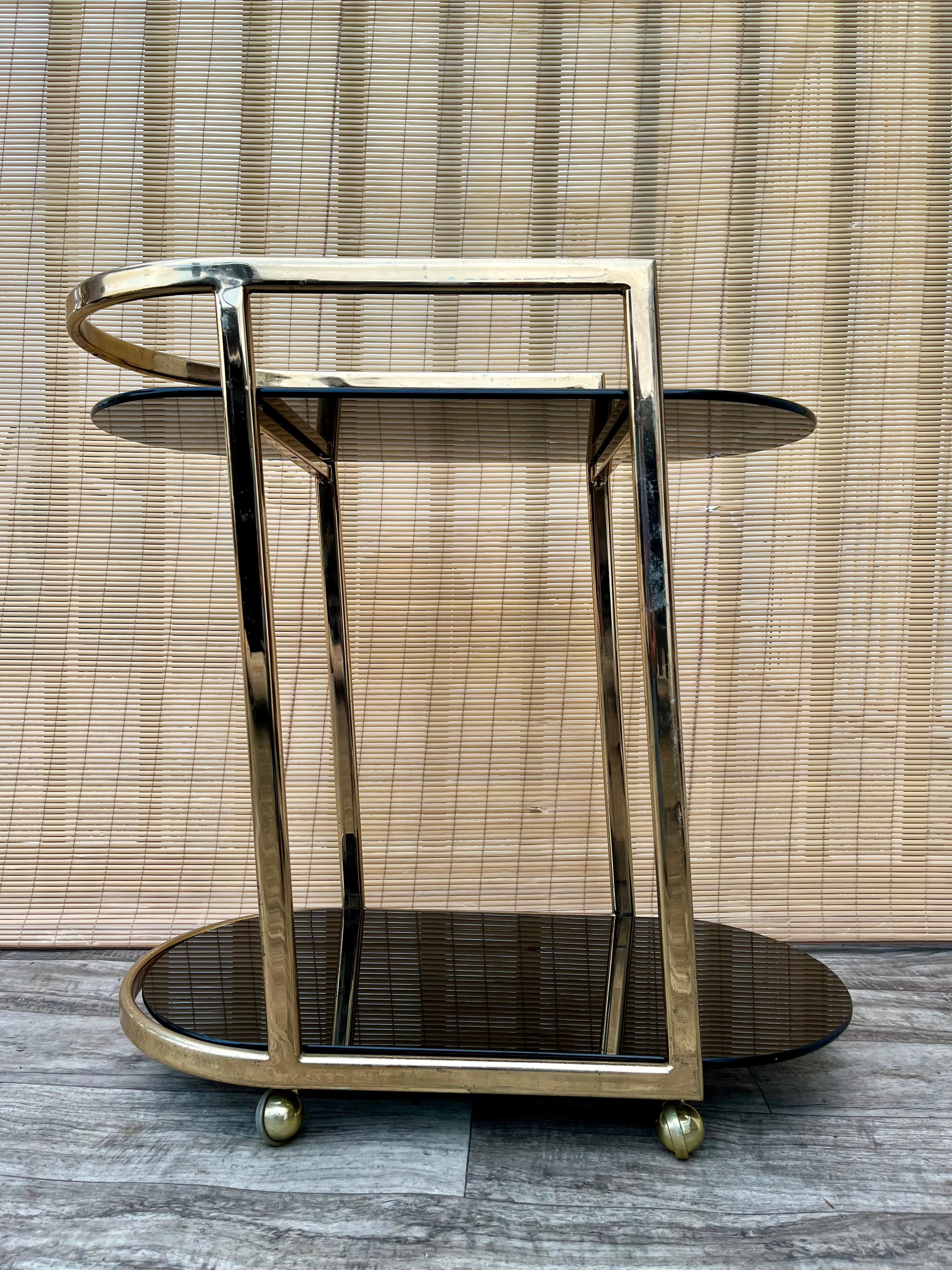 Mid Century Modern Two Tier Brass & Glass Dry Bar/ Serving Cart. Circa 1970s For Sale 6
