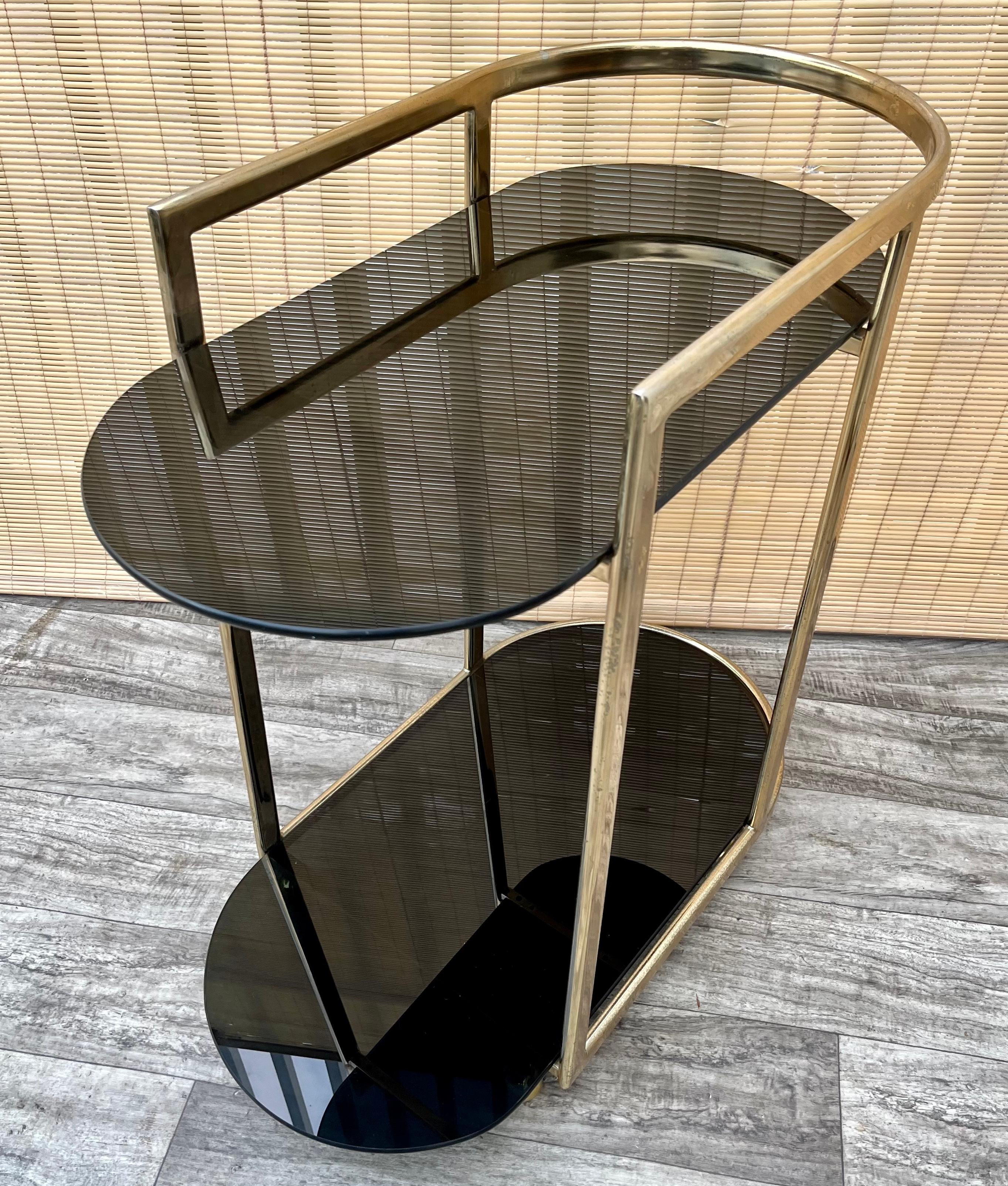 Mid Century Modern Two Tier Brass & Glass Dry Bar/ Serving Cart. Circa 1970s In Good Condition For Sale In Miami, FL