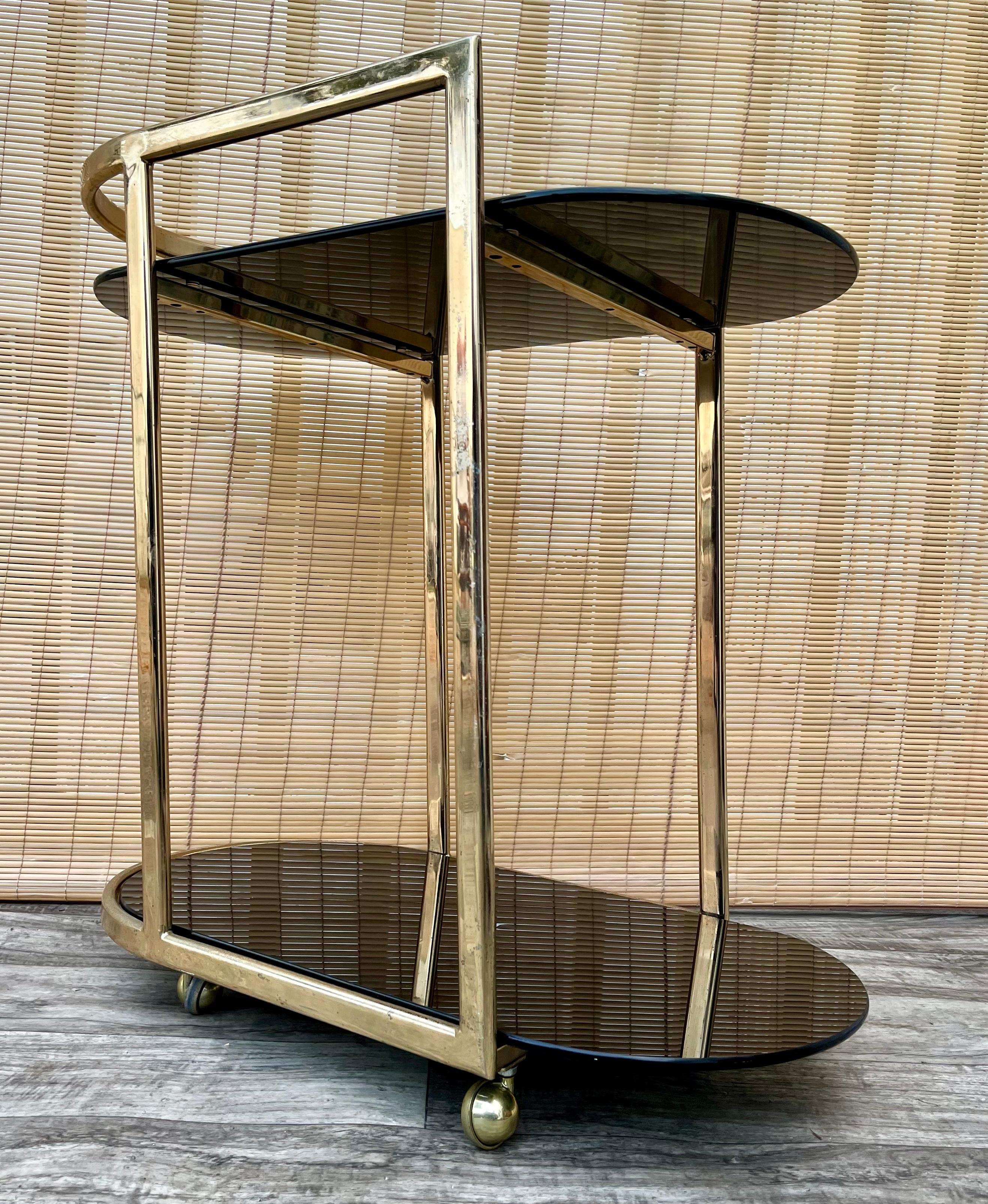 Mid Century Modern Two Tier Brass & Glass Dry Bar/ Serving Cart. Circa 1970s For Sale 1
