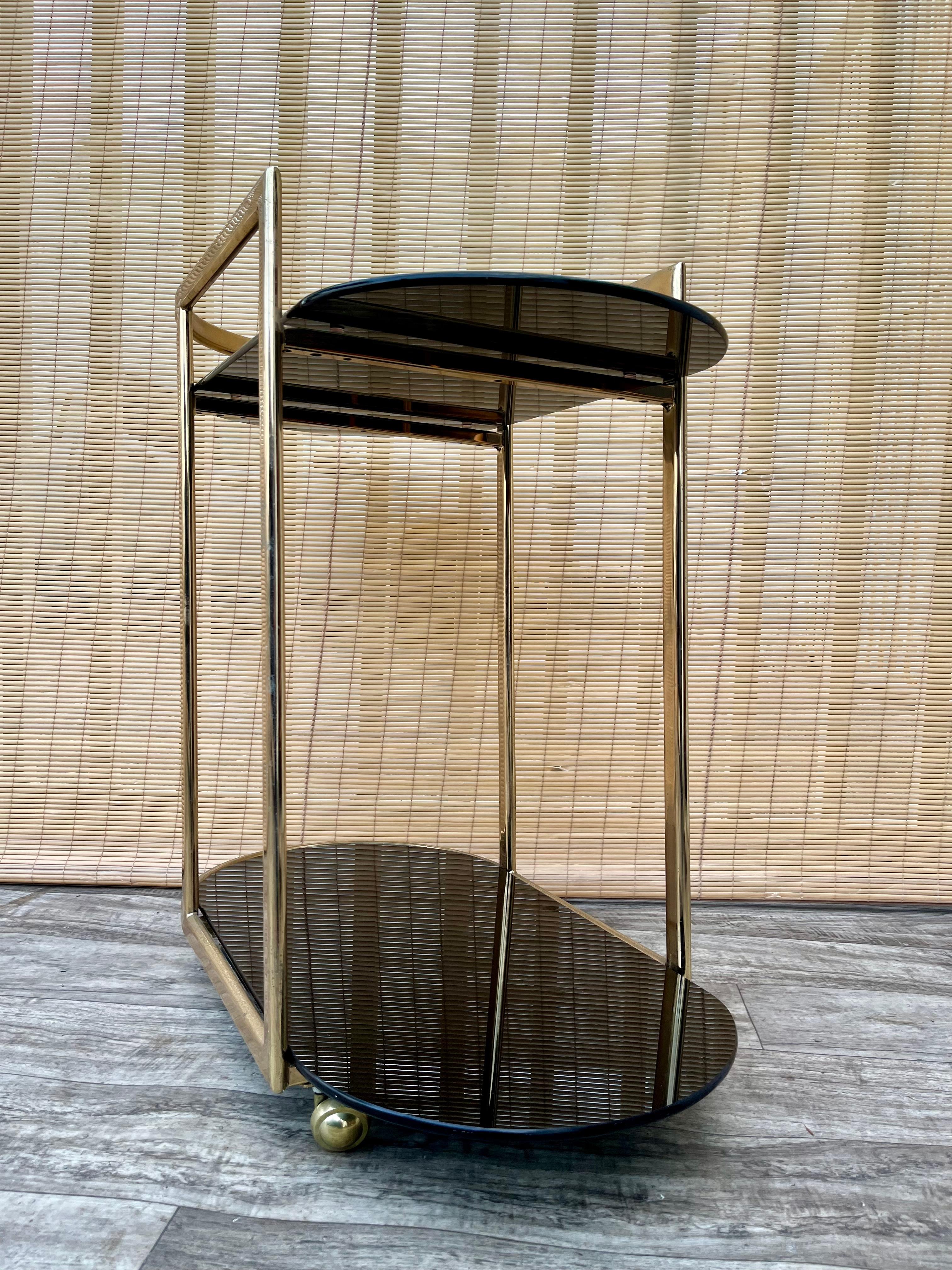 Mid Century Modern Two Tier Brass & Glass Dry Bar/ Serving Cart. Circa 1970s For Sale 2