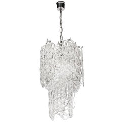Mid-Century Modern Two-Tier Chandelier in Translucent "Woven" Murano Glass