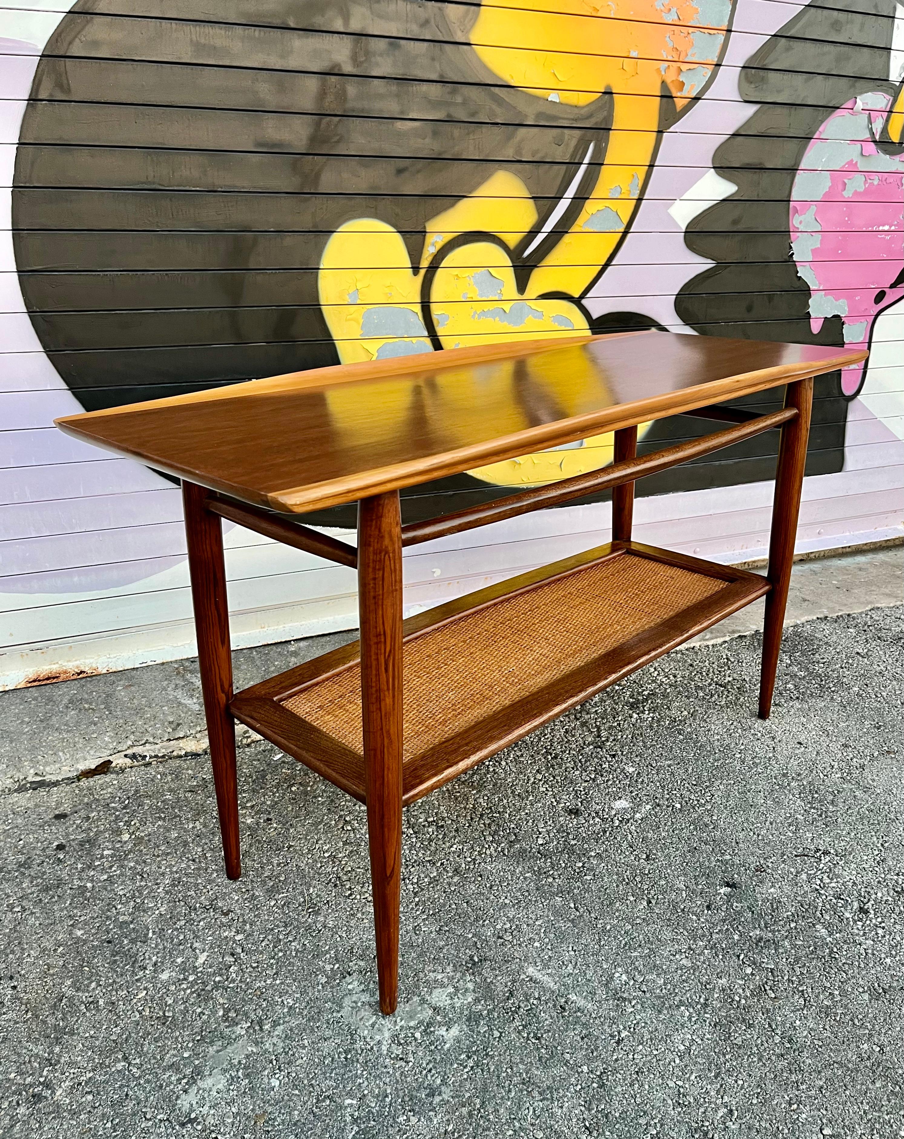 Cane Mid Century Modern Two Tier Console Table by Basset Furniture. Circa 1960s For Sale