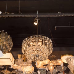 Mid-Century Modern Two-Tier Cut-Glass & Polished Nickel Chandelier by Kinkeldey