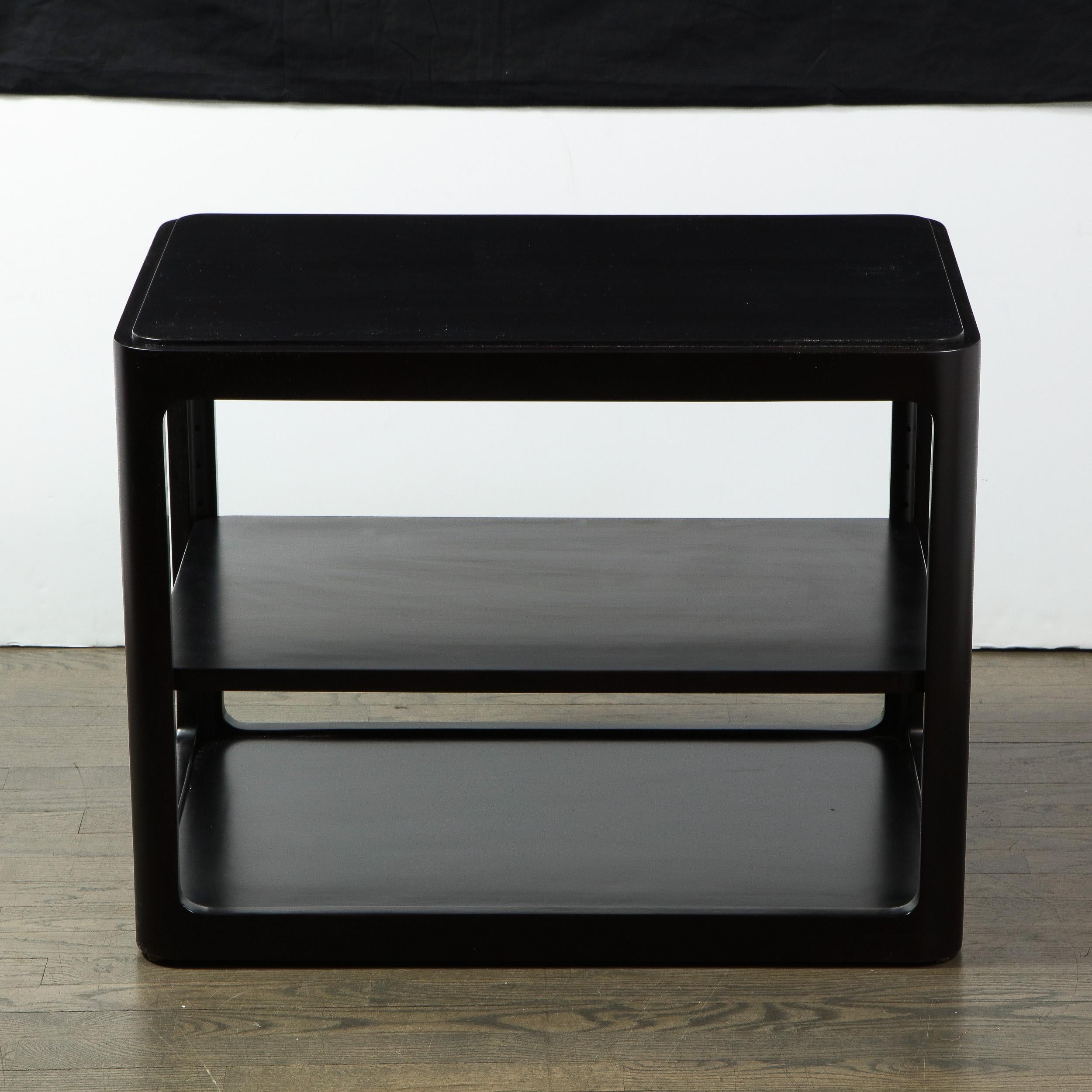 American Mid-Century Modern Two-Tier Ebonized Walnut Side Table Signed Dunbar