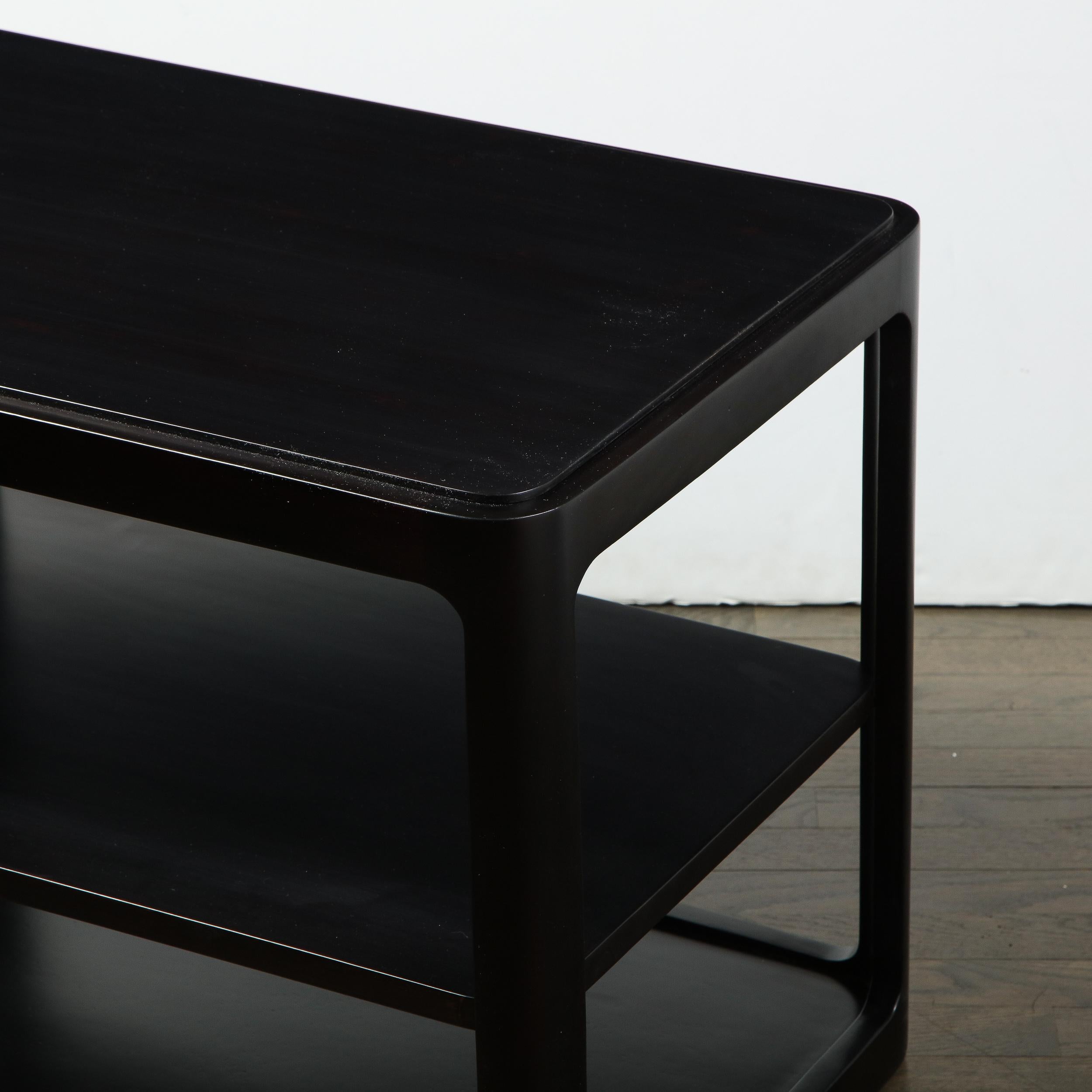 Mid-Century Modern Two-Tier Ebonized Walnut Side Table Signed Dunbar 1