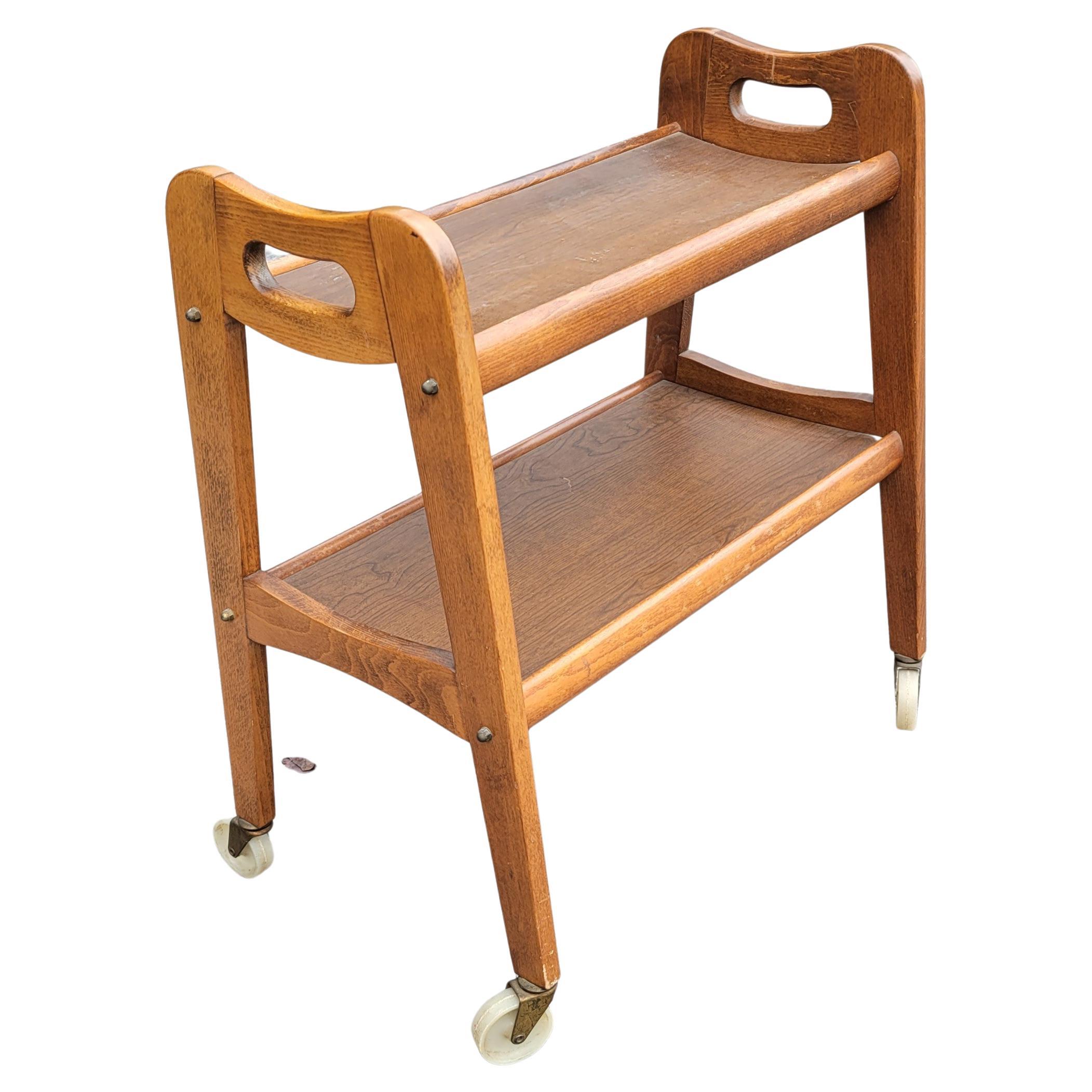 Mid-Century Modern Two-Tier European Rolling Cart Table For Sale