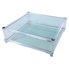 Vintage Mid Century Modern Two Tier Lucite and Glass Coffee Table