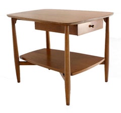 Mid-Century Modern Two Tier One Drawer Walnut End Side Table by John Stuart MINT