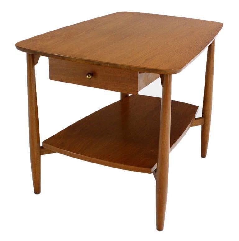 20th Century Mid-Century Modern Two Tier One Drawer Walnut End Side Table by John Stuart MINT For Sale