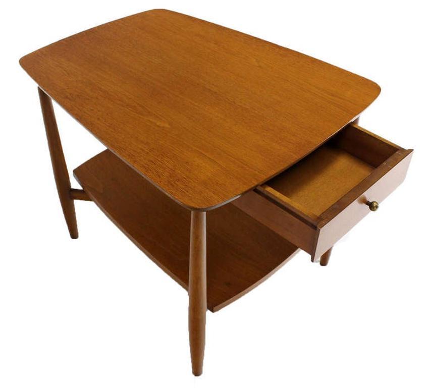 Mid-Century Modern Two Tier One Drawer Walnut End Side Table by John Stuart MINT For Sale 1