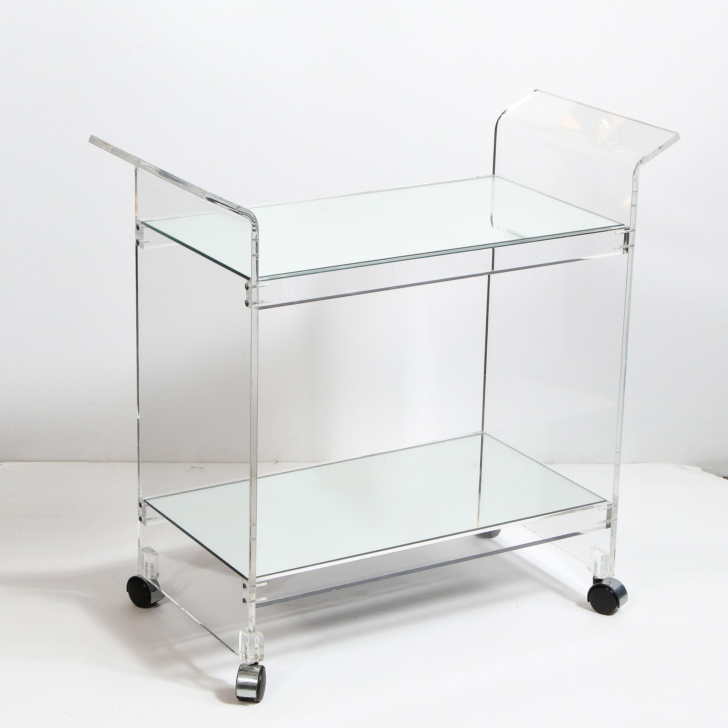 Mid-Century Modern Two-Tier Translucent Lucite Bar Cart on Chrome Castors In Excellent Condition In New York, NY