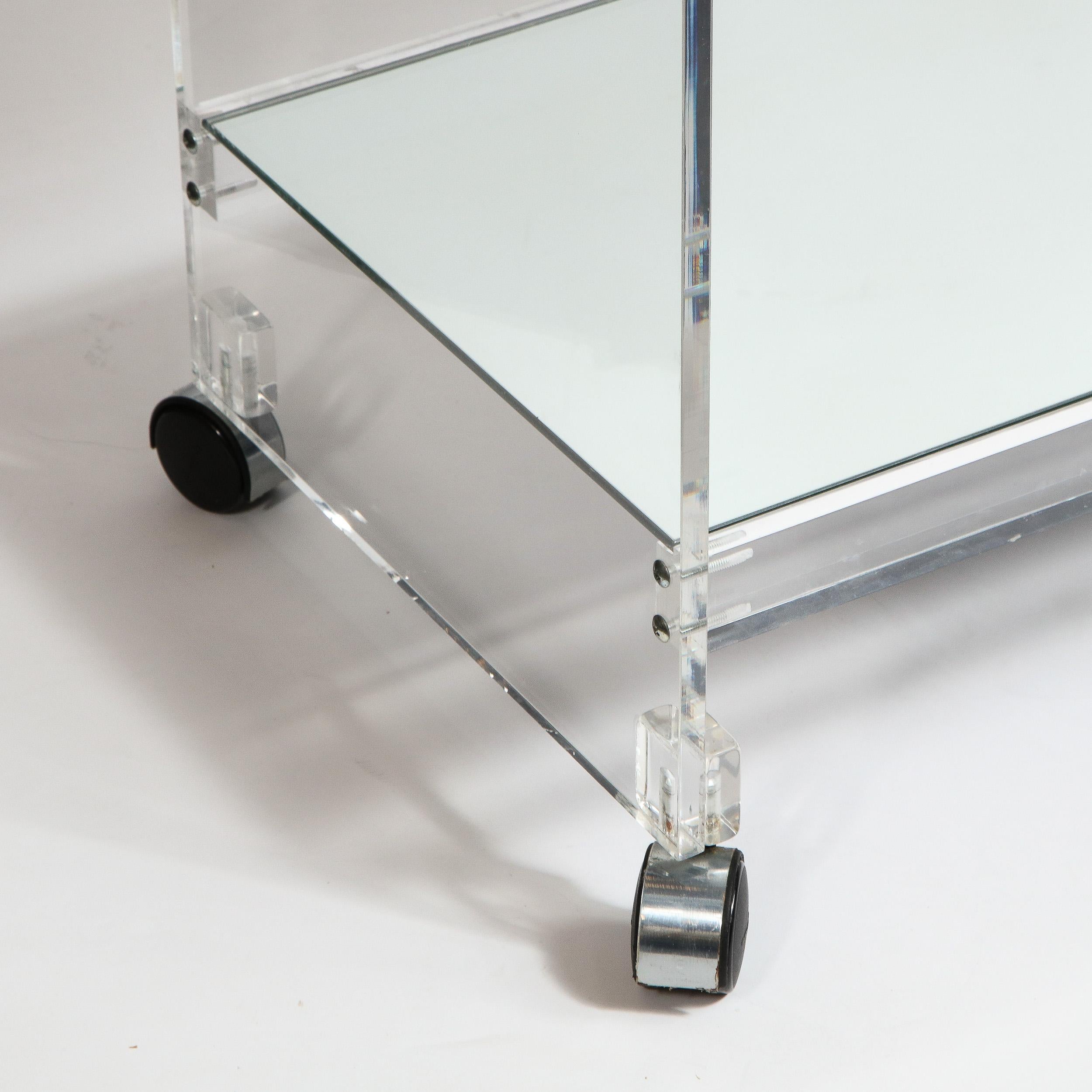 Late 20th Century Mid-Century Modern Two-Tier Translucent Lucite Bar Cart on Chrome Castors
