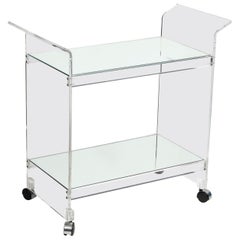 Mid-Century Modern Two-Tier Translucent Lucite Bar Cart on Chrome Castors